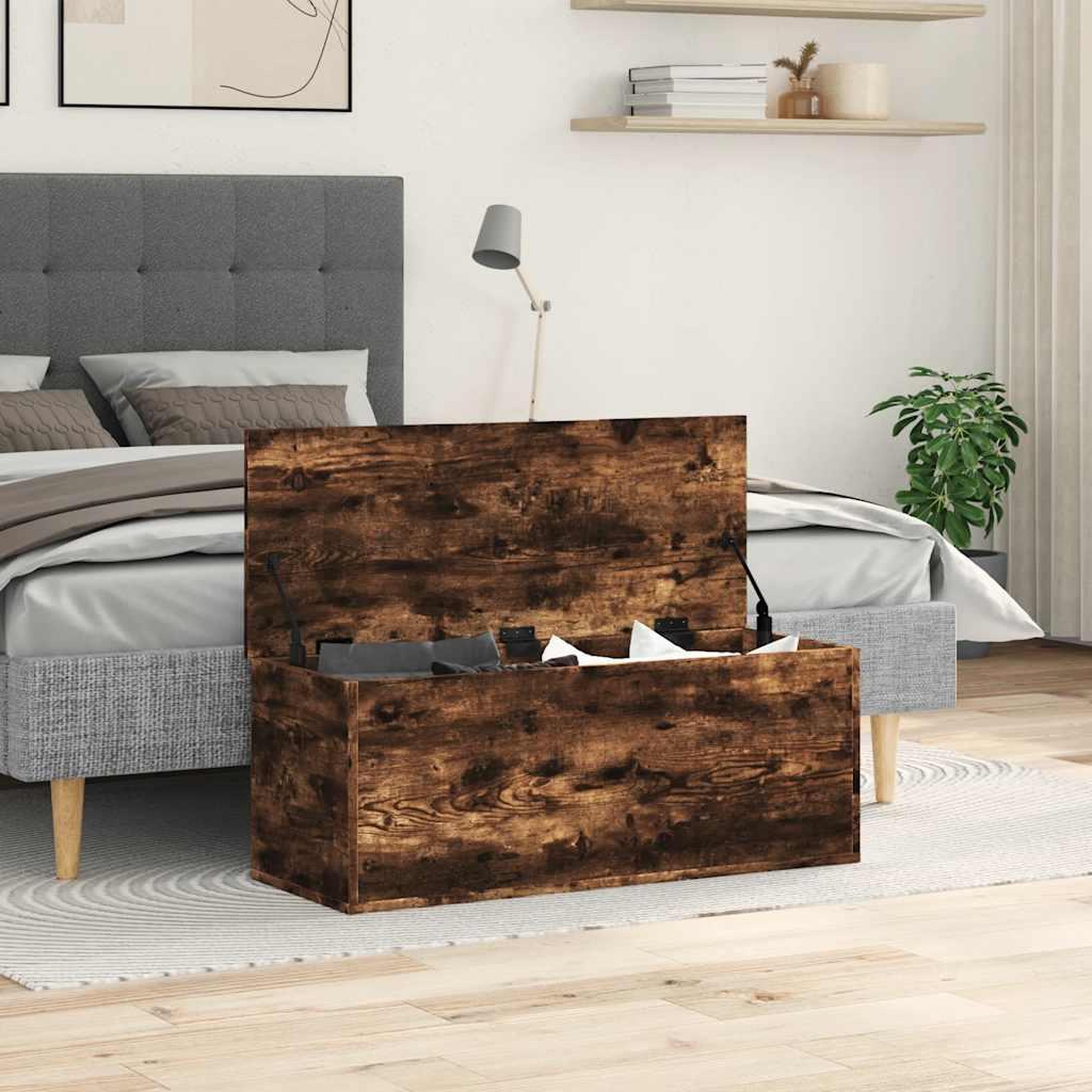 Voir la diapositive 3 : VIDAXL Boîte de rangement chene fume 90x35x35 cm bois d'ingenierie