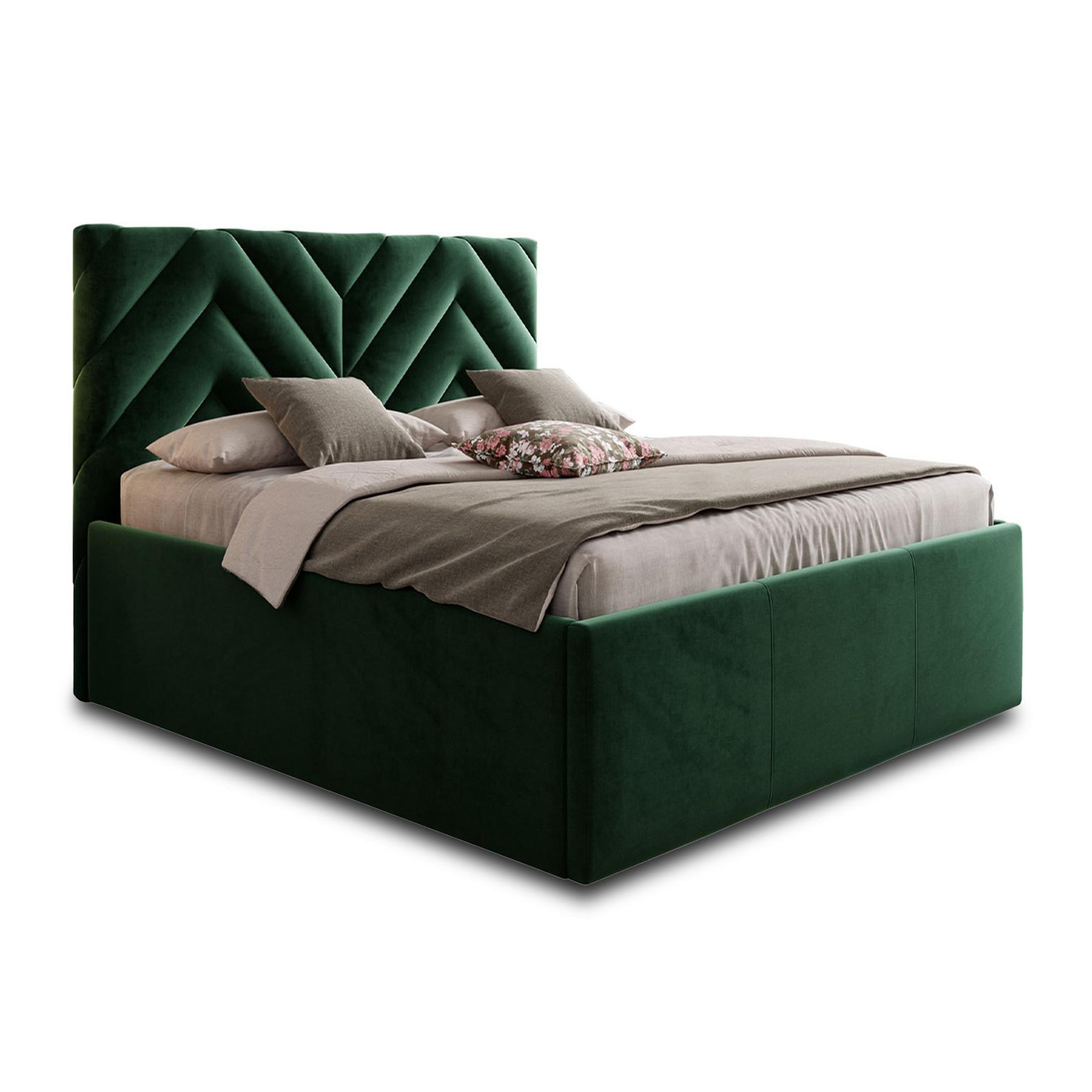 BEST MOBILIER Santiago - lit coffre - 160x200 - sommier inclus - en velours. Coloris disponibles : Vert, Gris, Bleu, Beige