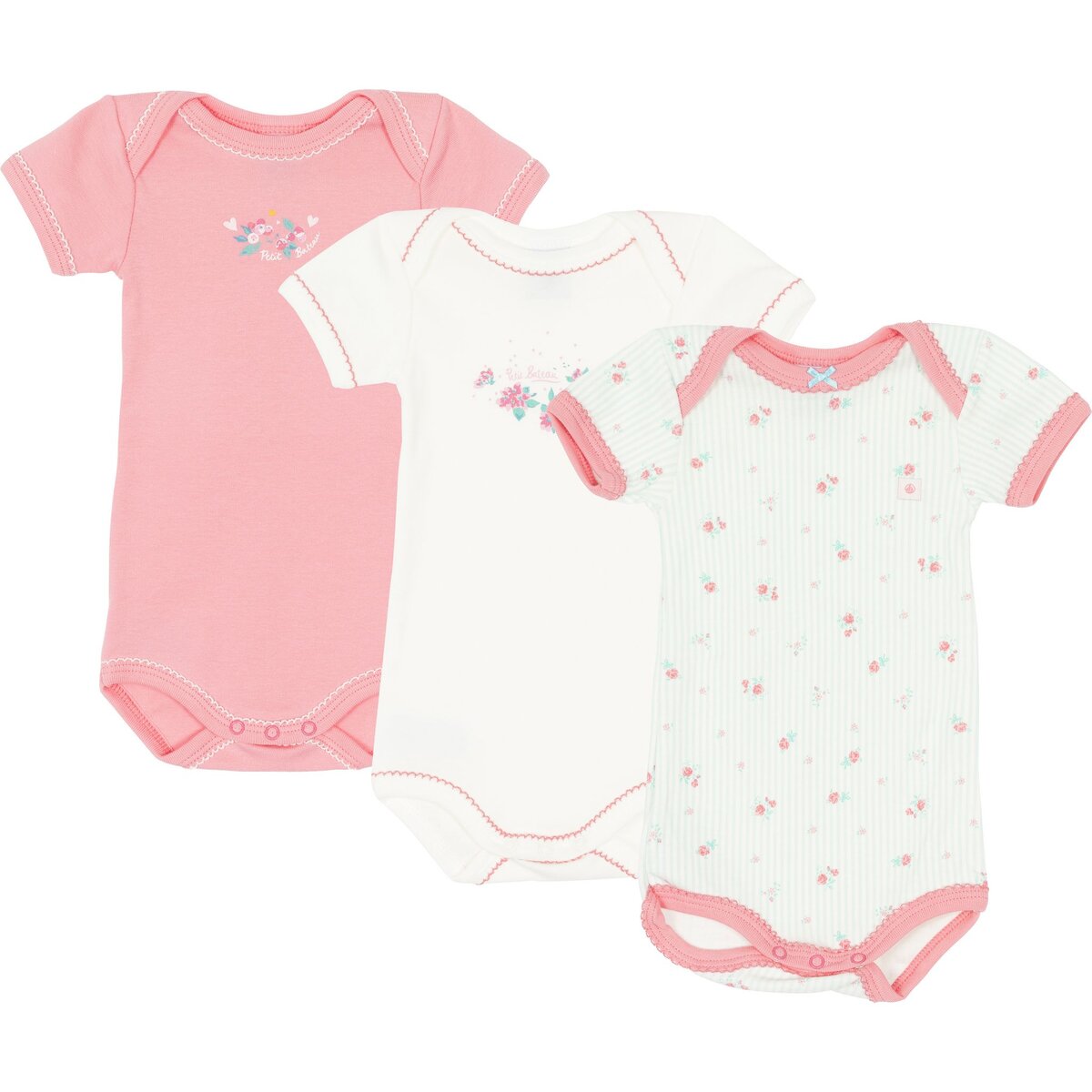 Body bébé fille rouge/blanc coton Bio 12 mois PETIT BATEAU : le lot de 3  bodies à Prix Carrefour