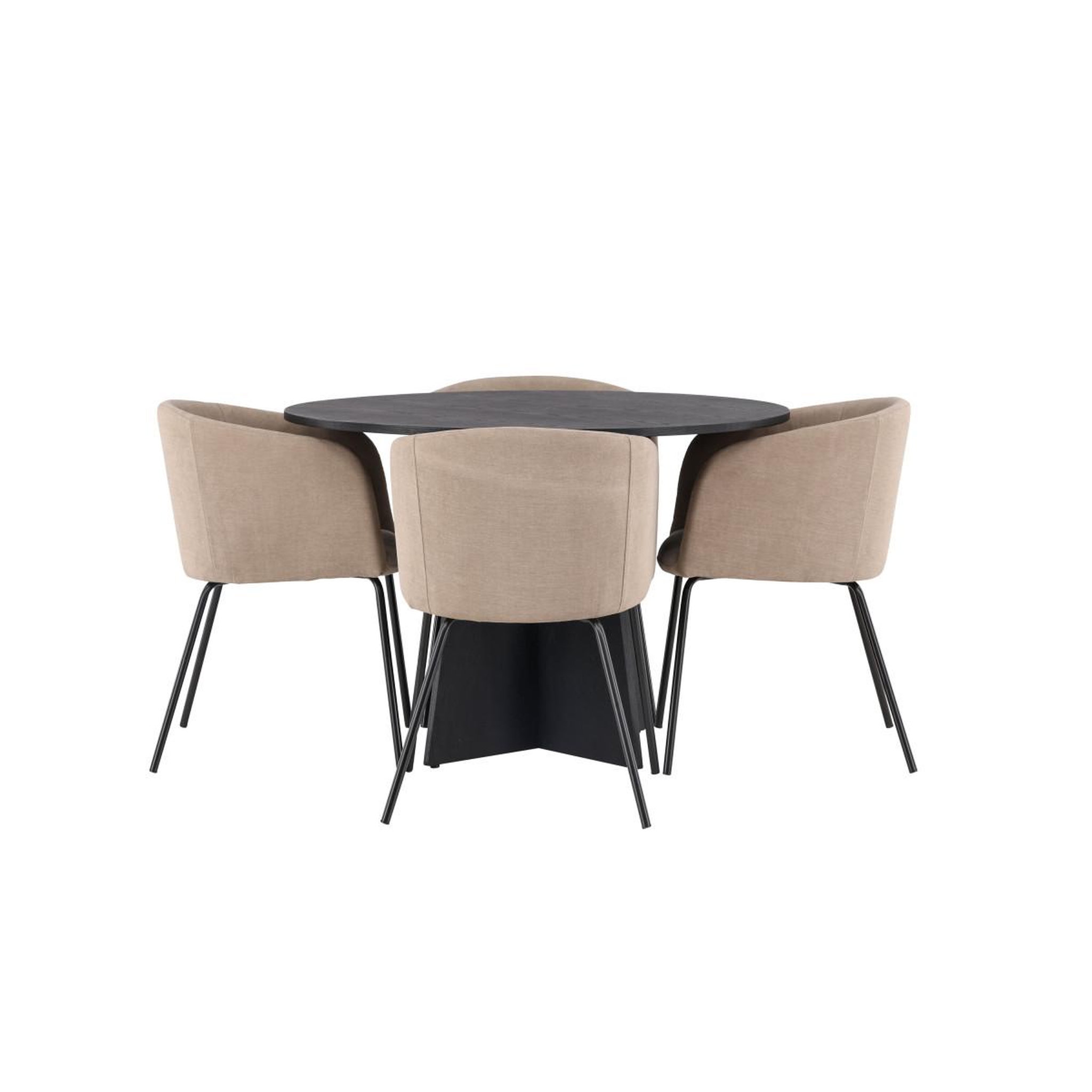 Voir la diapositive 2 : Paris Prix Ensemble table à manger & 4 chaises  bootcut & berit  110cm noir & beige foncé