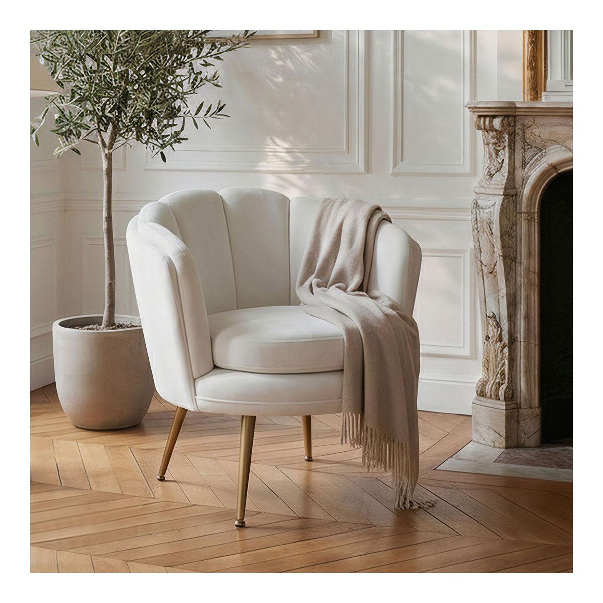 Voir la diapositive 5 : Paris Prix Fauteuil arrondi en velours  dabren  80cm blanc