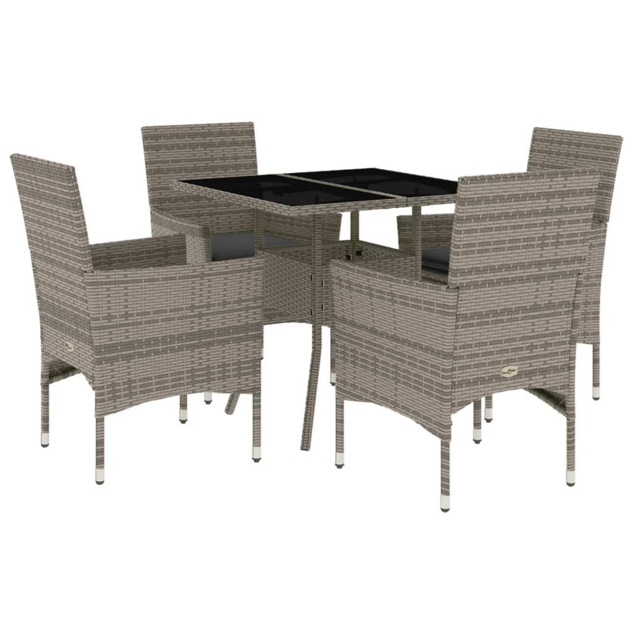 Voir la diapositive 2 : VIDAXL Ensemble a manger de jardin et coussins 5 pcs gris rotin verre