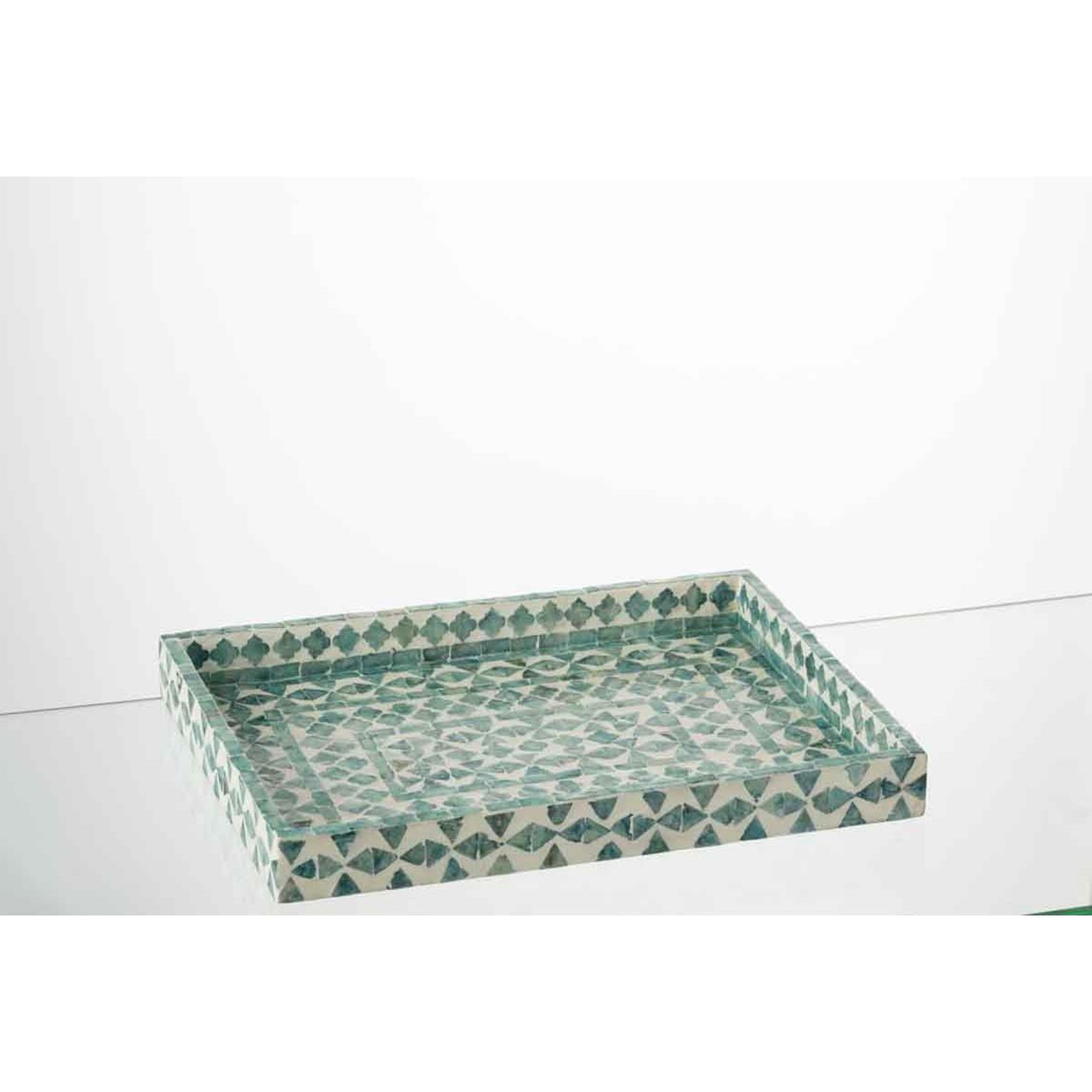 Voir la diapositive 3 : J-LINE Lot de 2 plateaux déco  delta  41cm bleu clair