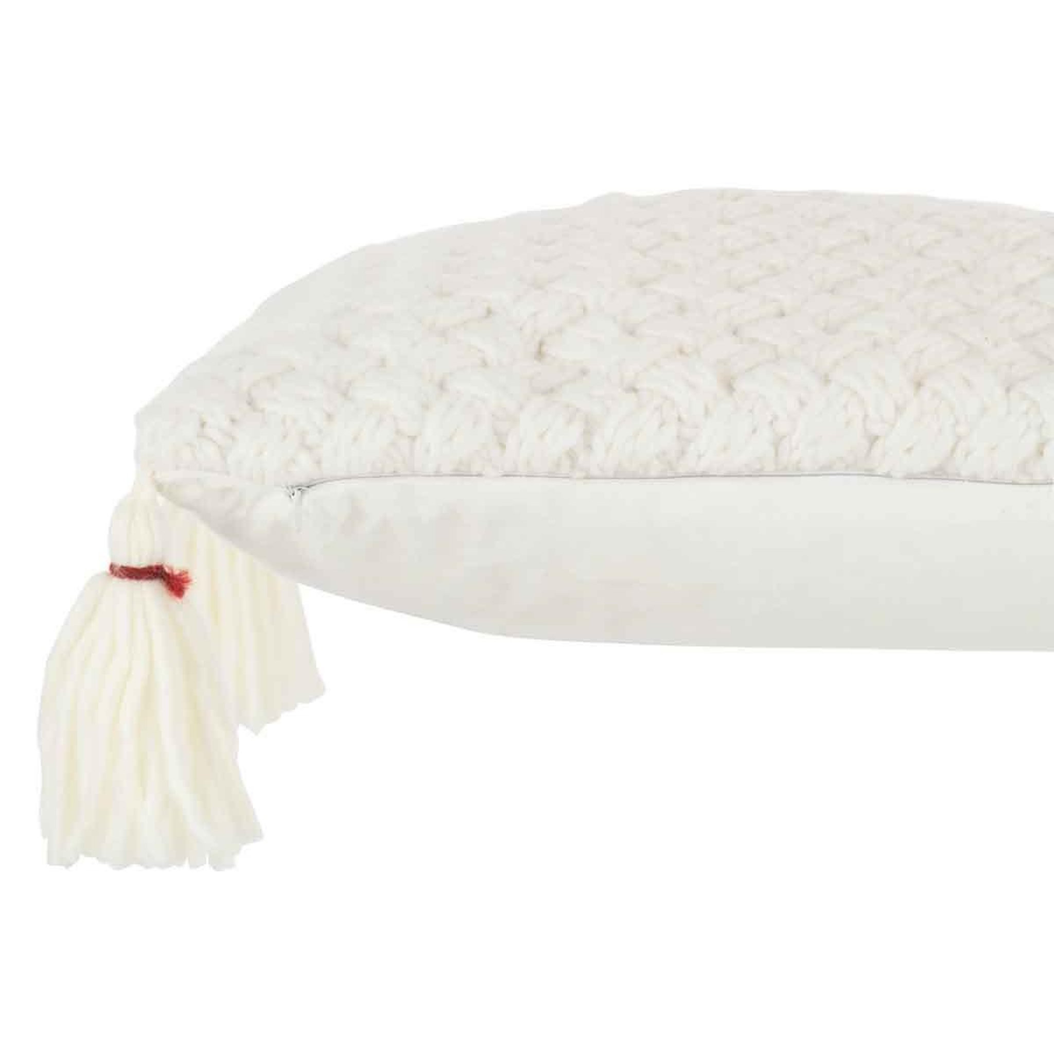 Voir la diapositive 3 : J-LINE Coussin Déco à Franges  Crochet  40x60cm Blanc
