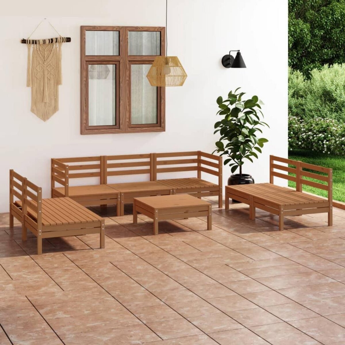 VIDAXL Salon de jardin 8 pcs Marron miel Bois de pin massif