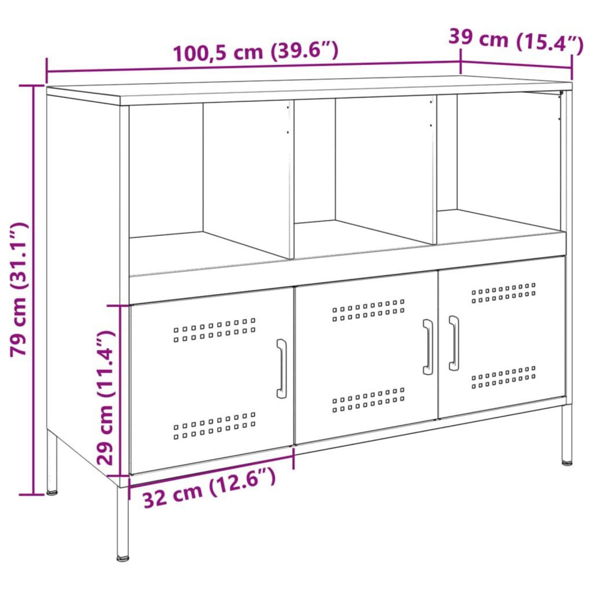 VIDAXL Buffet rose 100,5x39x79 cm acier