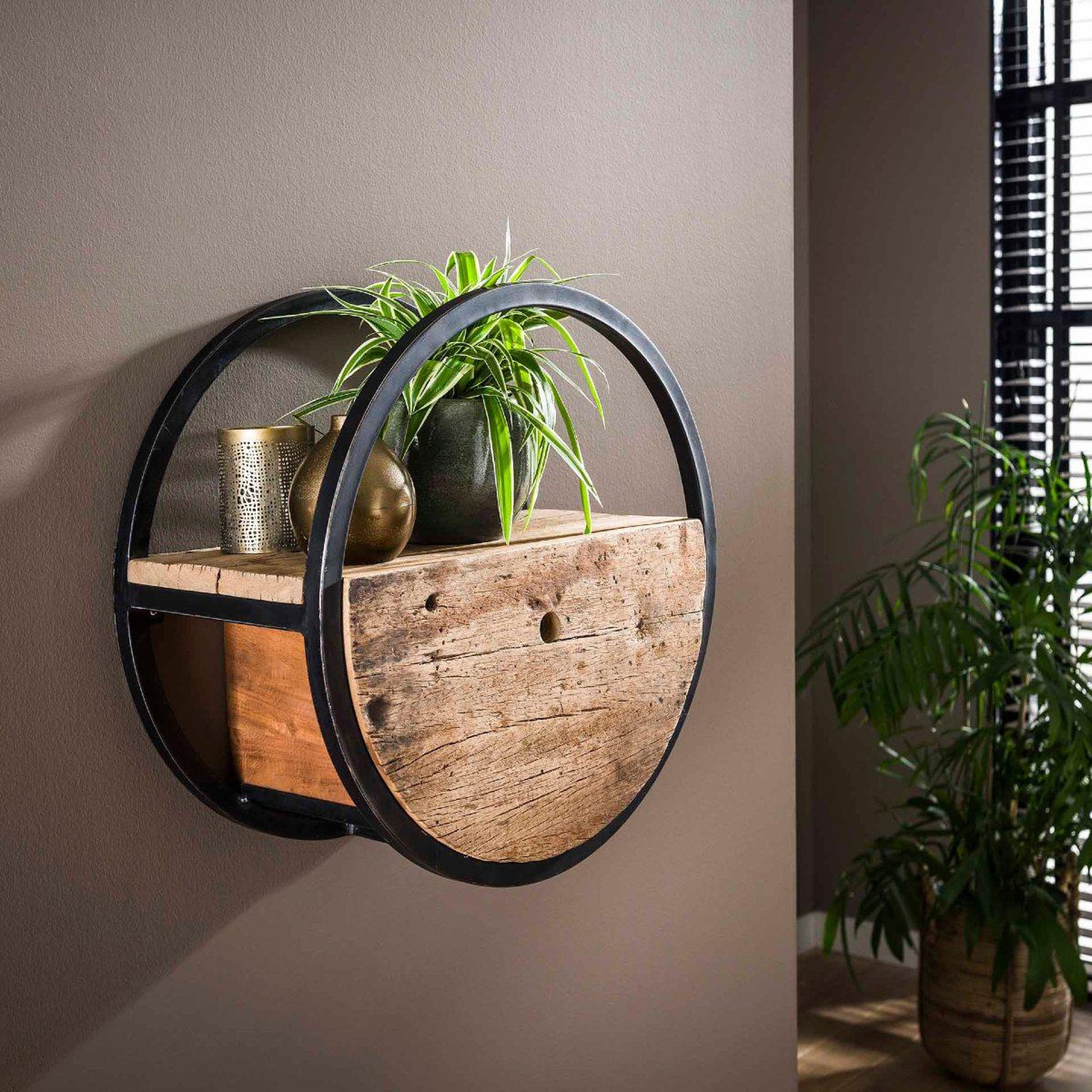 Voir la diapositive 2 : JLC KREATION Étagère murale en bois et métal avec tiroir cerclo3