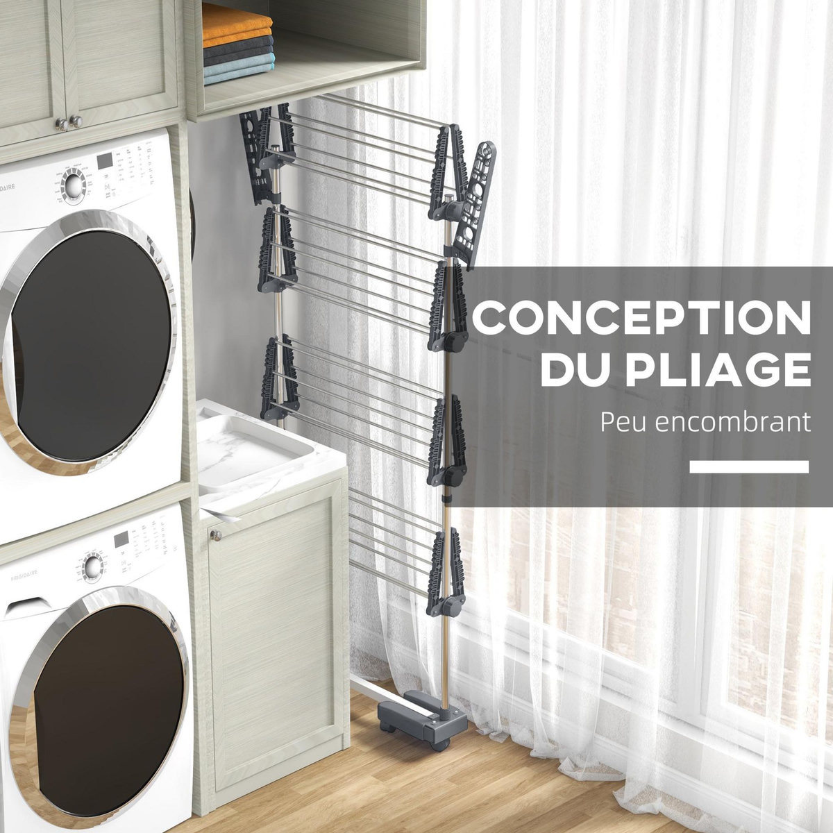 HOMCOM Séchoir à linge étendoir pliable ailes latérales 4 niveaux