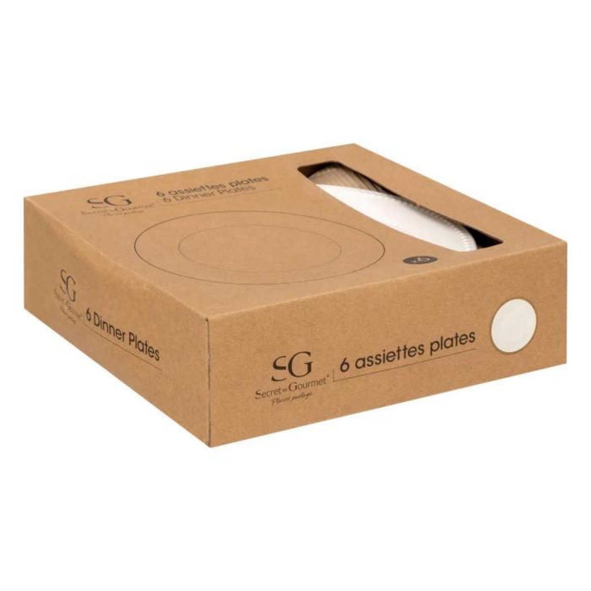 SECRET DE GOURMET Lot de 6 Assiettes Plates  Perle  27cm Blanc