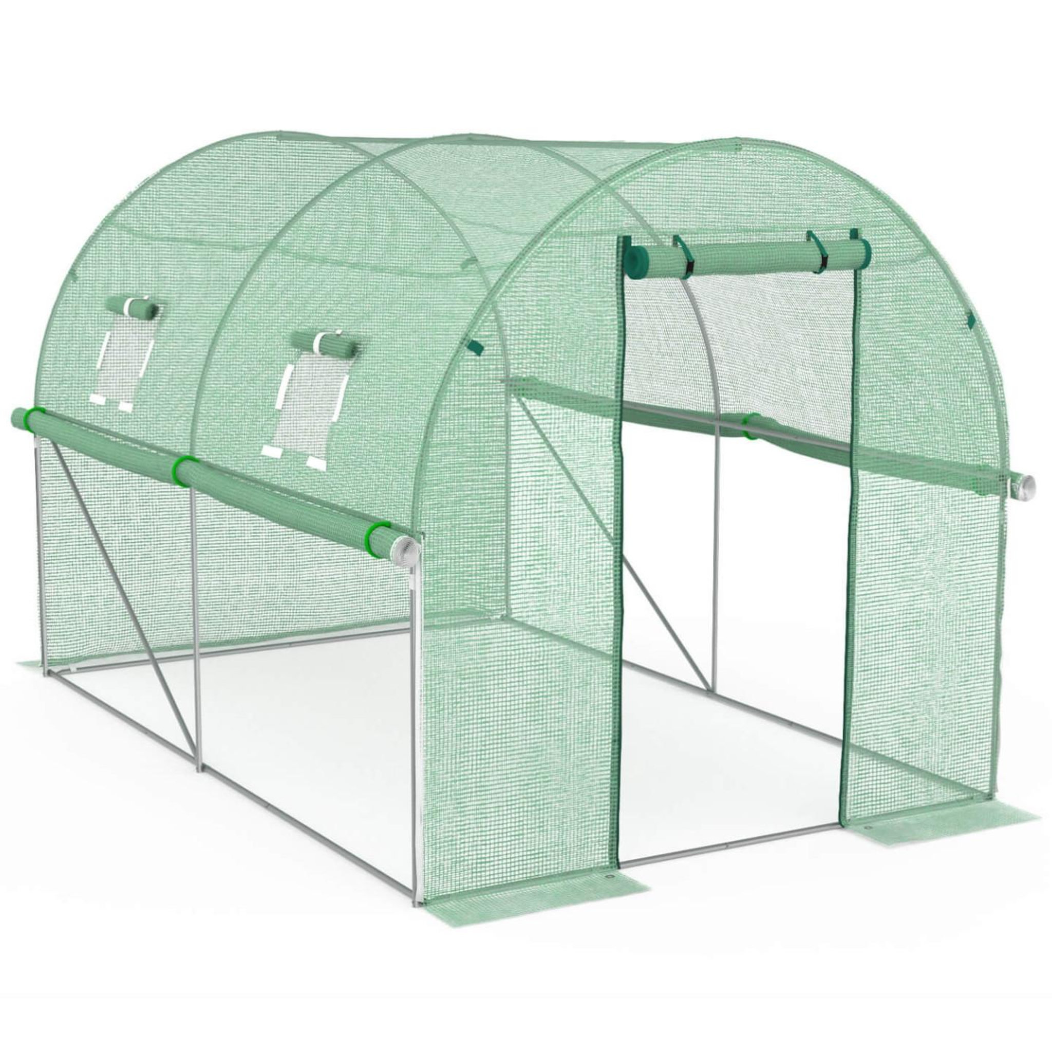 Voir la diapositive 5 : ID MARKET Serre de jardin tunnel 6m² 3 x 2 x 2 m acier galvanisé + bâche anti-UV avec porte et fenêtres ROMA verte toutes saisons