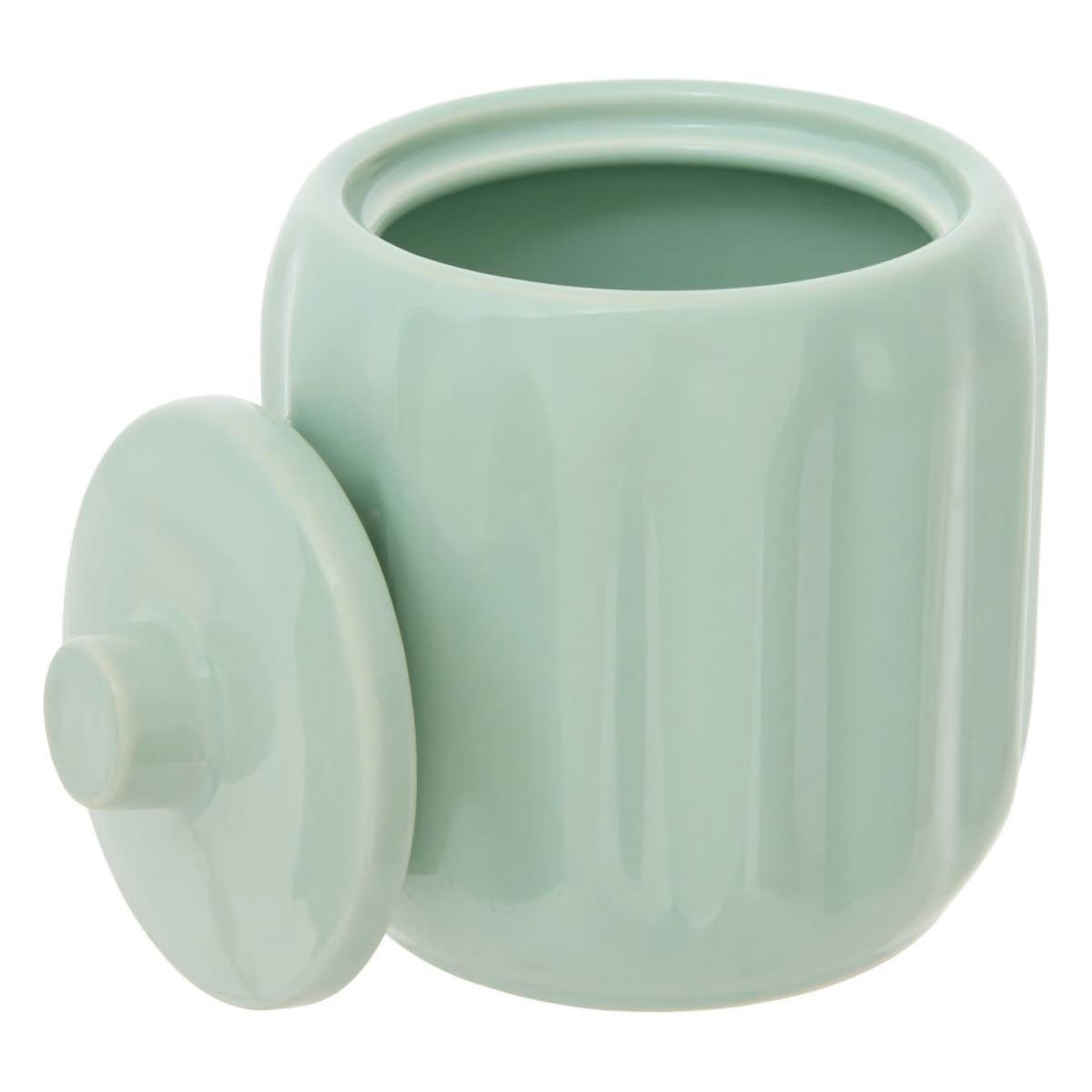 Voir la diapositive 2 : FIVE Pot à cotons en grès  suny colorama  12cm vert céladon