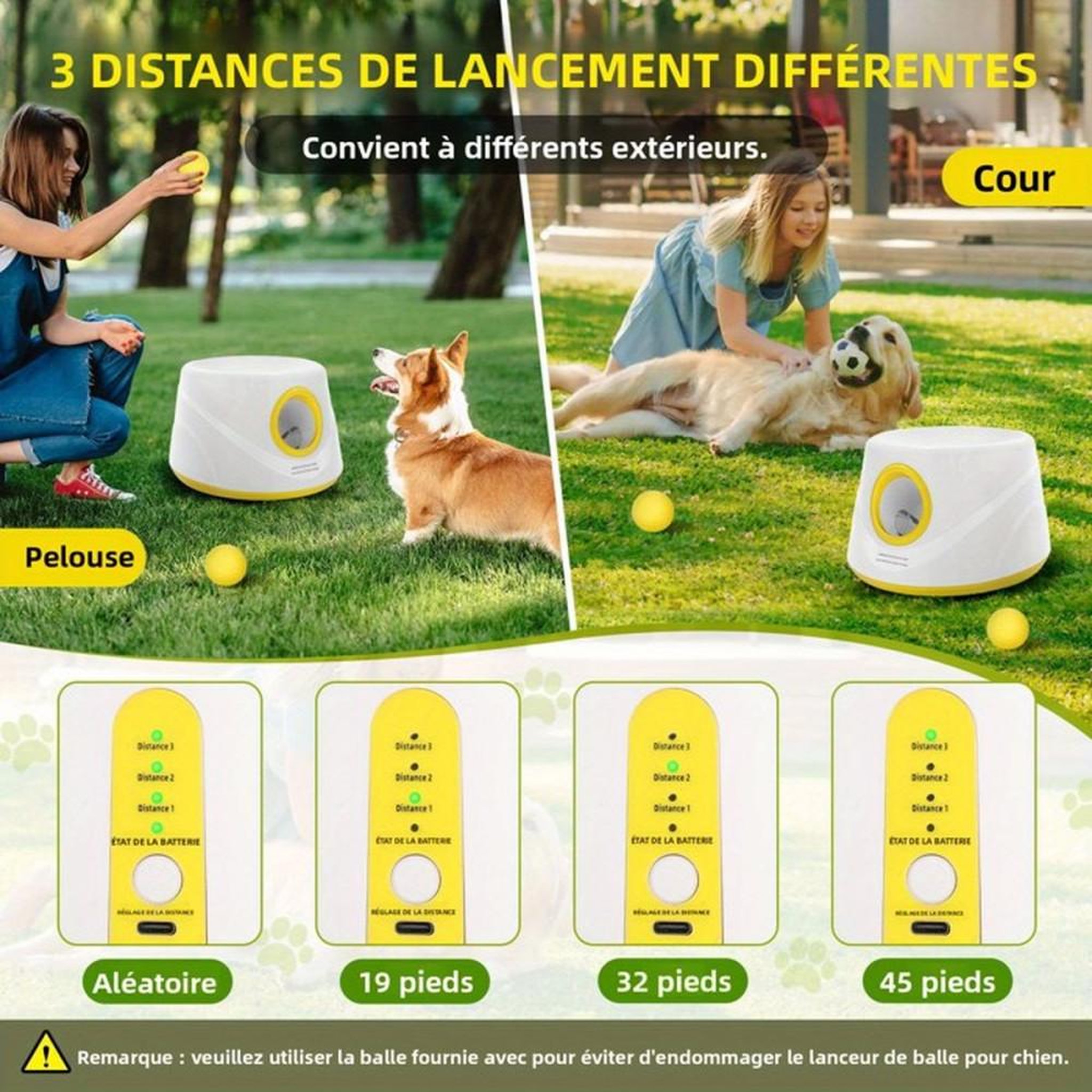 Voir la diapositive 5 : Lance-balles automatique pour chien avec 5 balles en mousse 58 mm et 3 distances 6 à 14 m