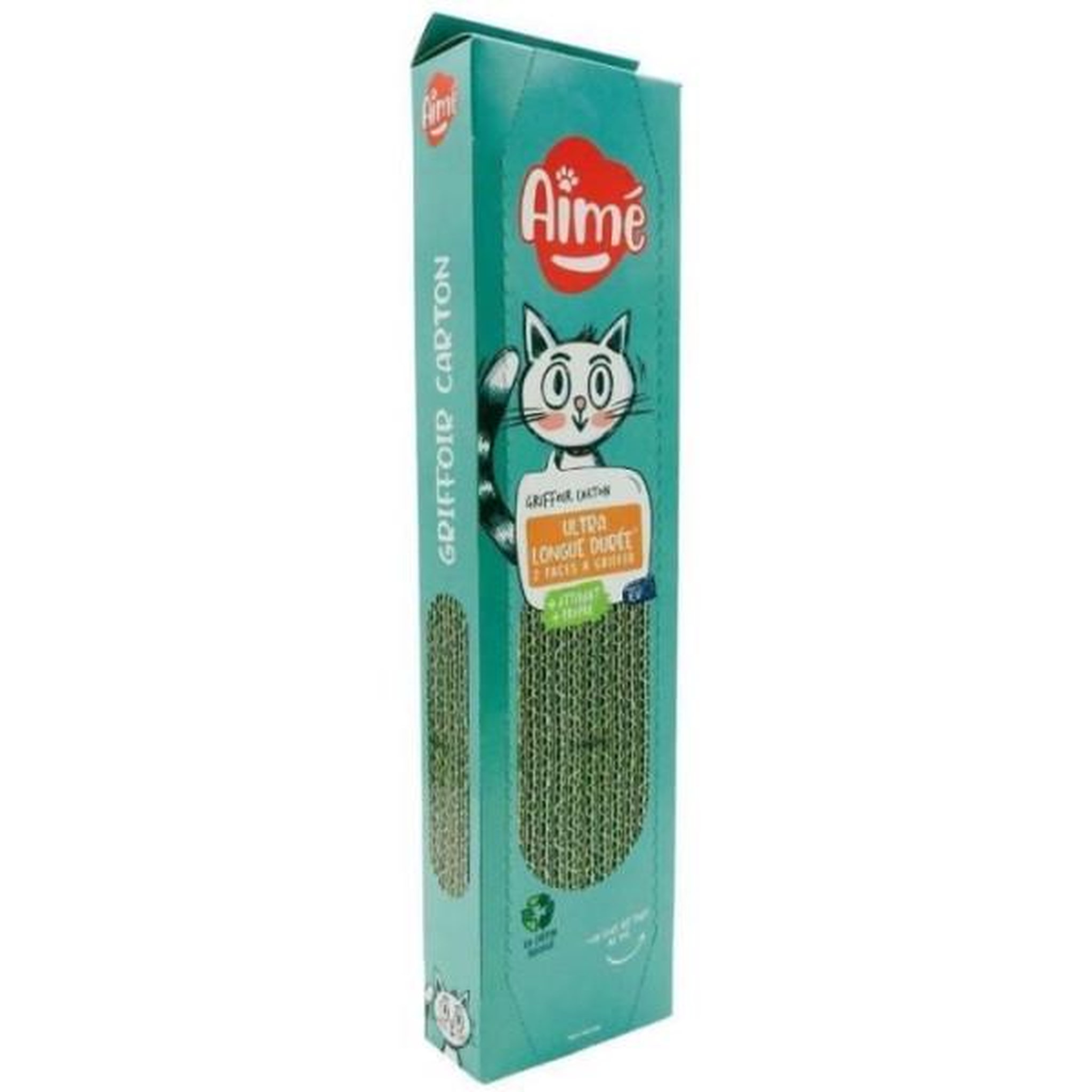 Voir la diapositive 2 : AIME Griffoire en carton - AIMÉ - Pour Chat, Planche a Gratter Double face Super Résistant et Longue Durée, Senteur Herbe a Chat