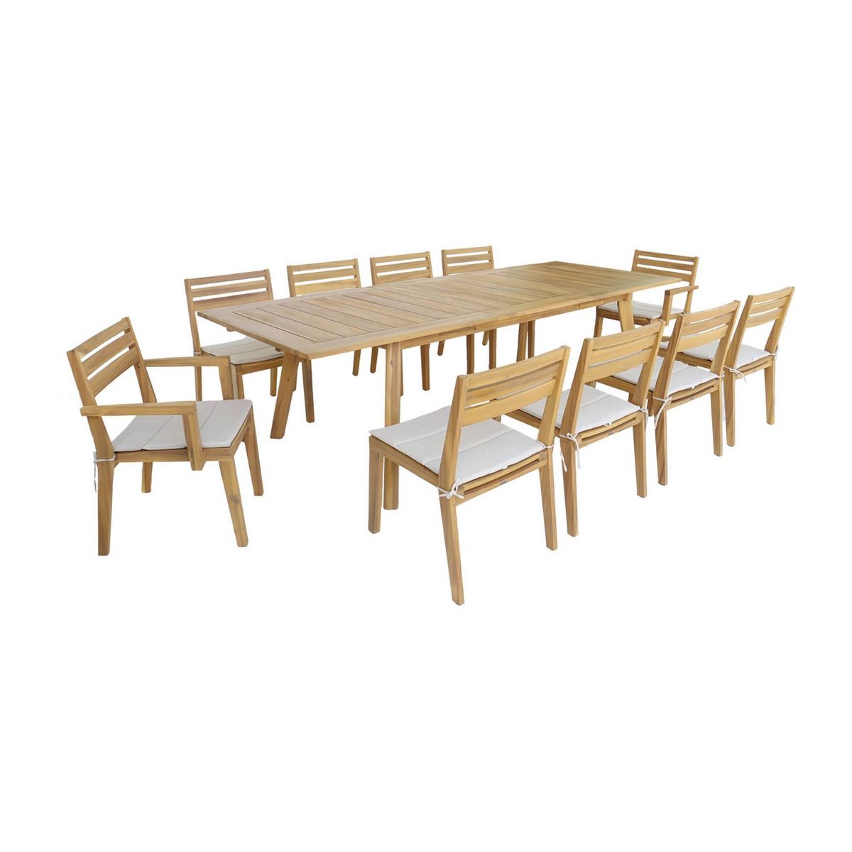 SWEEEK Table de jardin extensible bois d'acacia + 10 assises 2 fauteuils 8 chaises PALENA et MERINA 275 x 100 x 75 cm naturel et beige