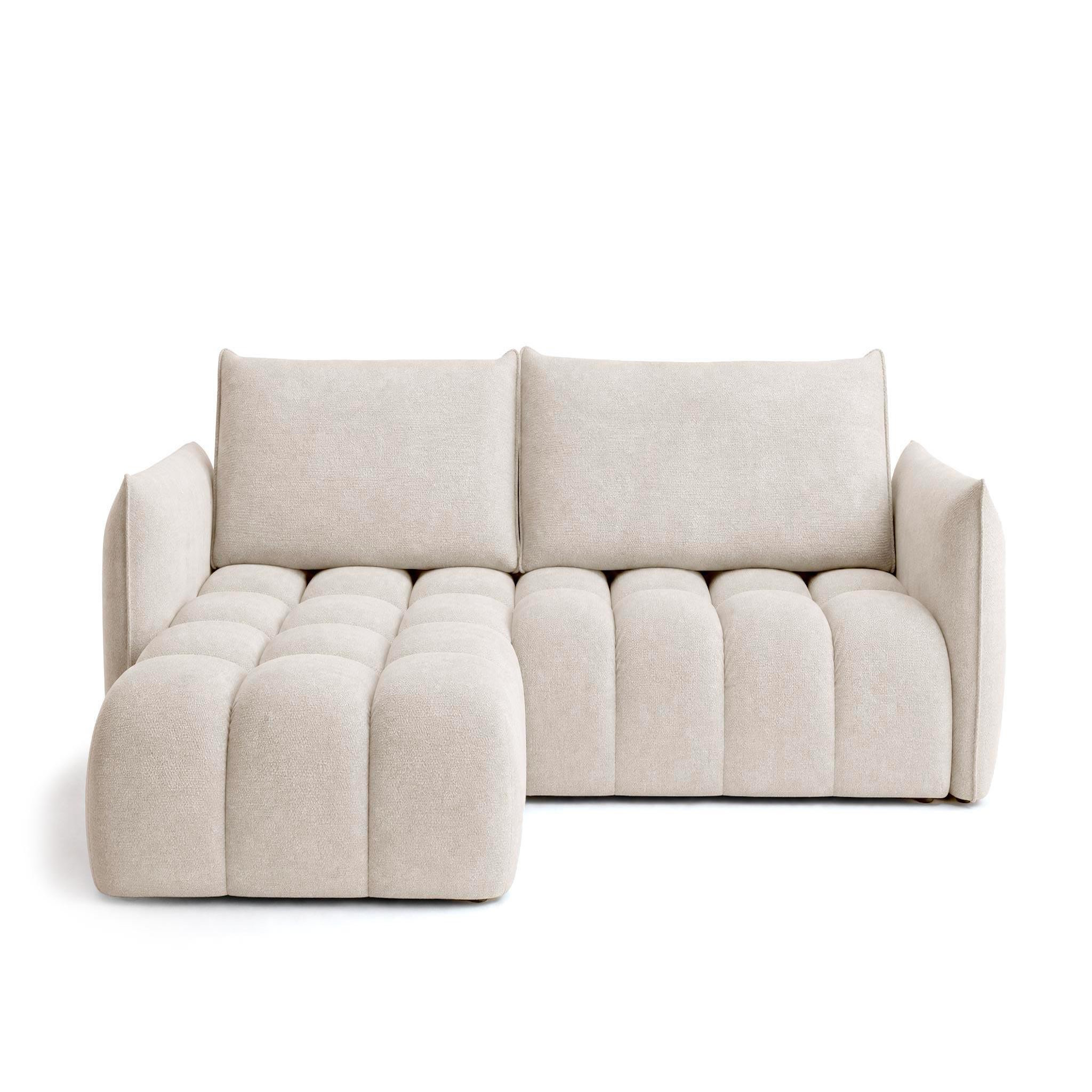 BEST MOBILIER Ambroise - canapé d'angle gauche 4 places convertible avec coffre en velours texturé. Coloris disponibles : Gris, Beige