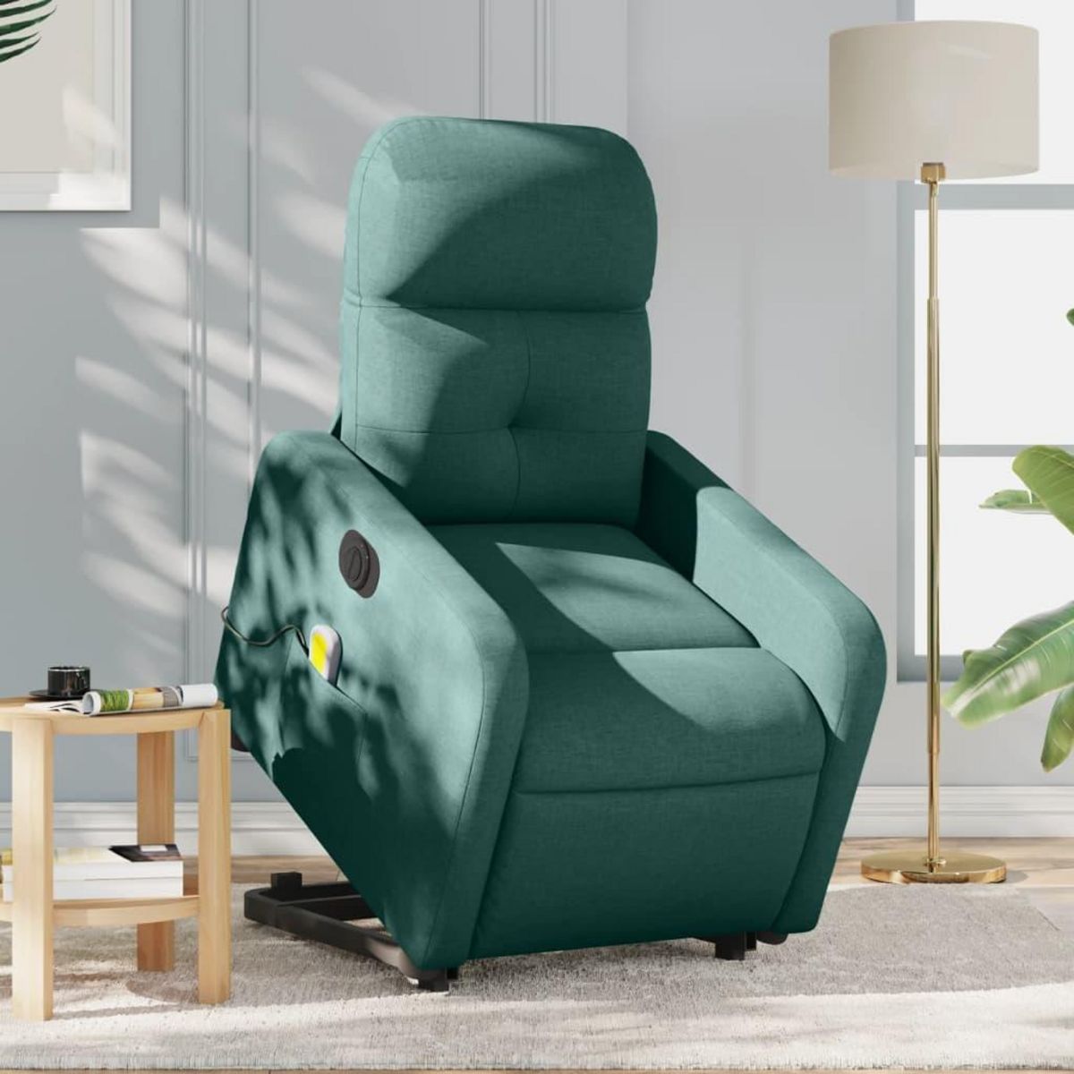 VIDAXL Fauteuil inclinable de massage electrique Vert fonce Tissu