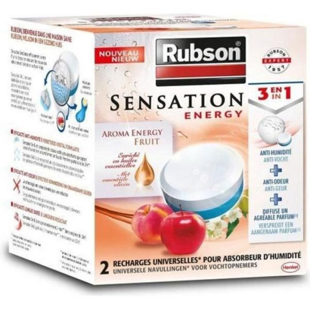 Déshumidificateur d'Air RUBSON Recharge SENSATION 3en1 Aroma Energy Fruit  Lot de 2 recharges pas cher 
