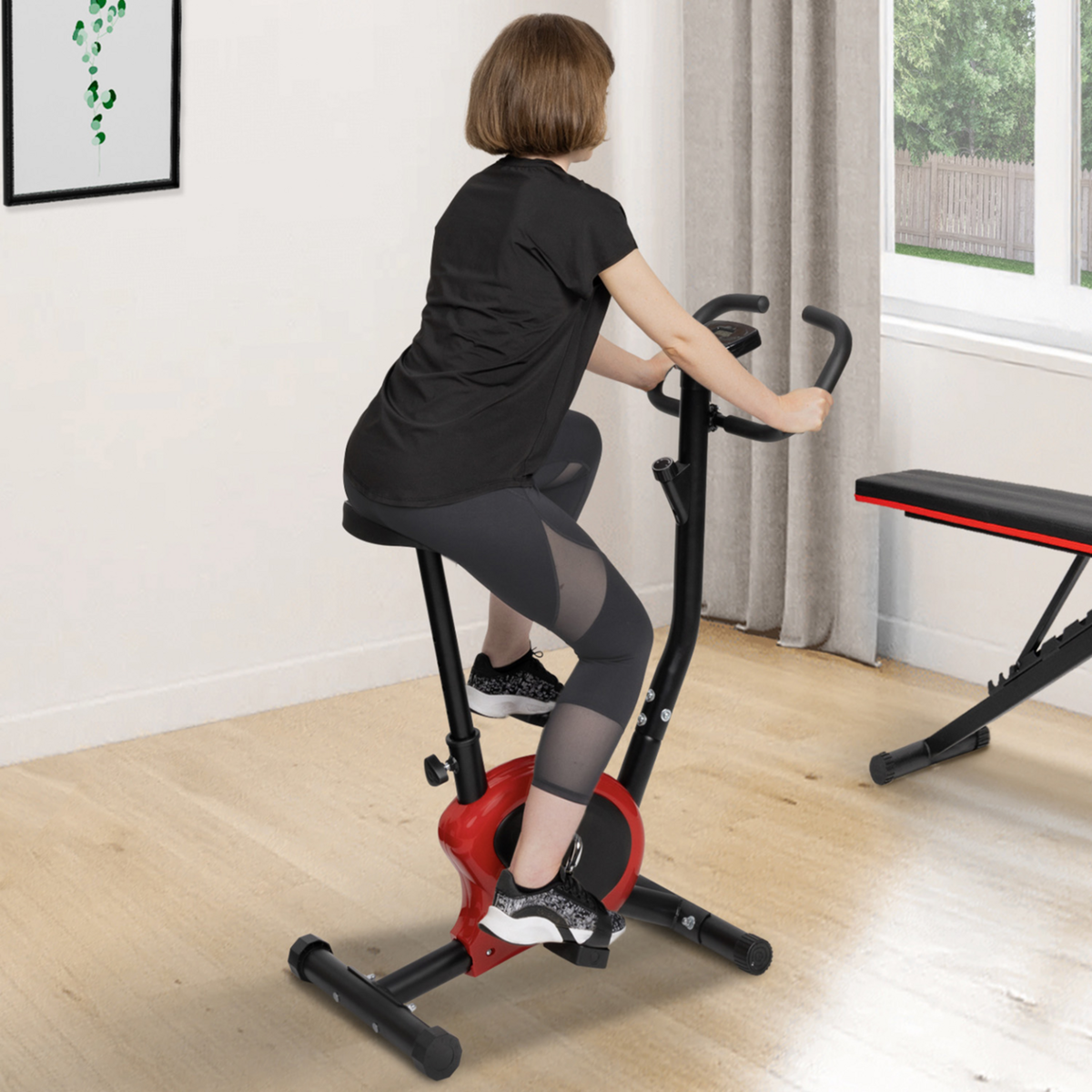 ID MARKET Vélo d'appartement à résistance réglable, selle ajustable et écran LCD multifonction