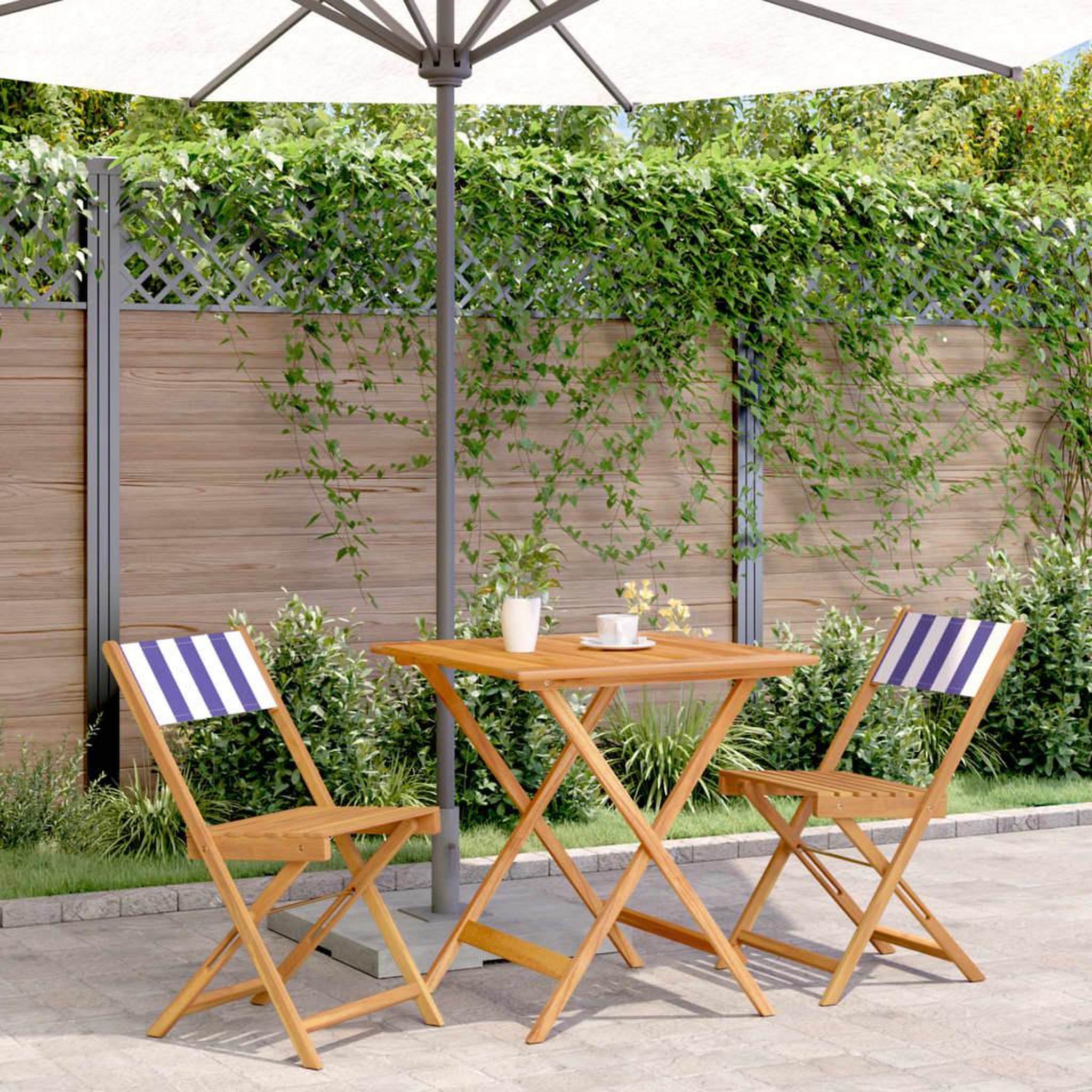 VIDAXL Ensemble de bistro 3 pcs bleu et blanc tissu et bois massif
