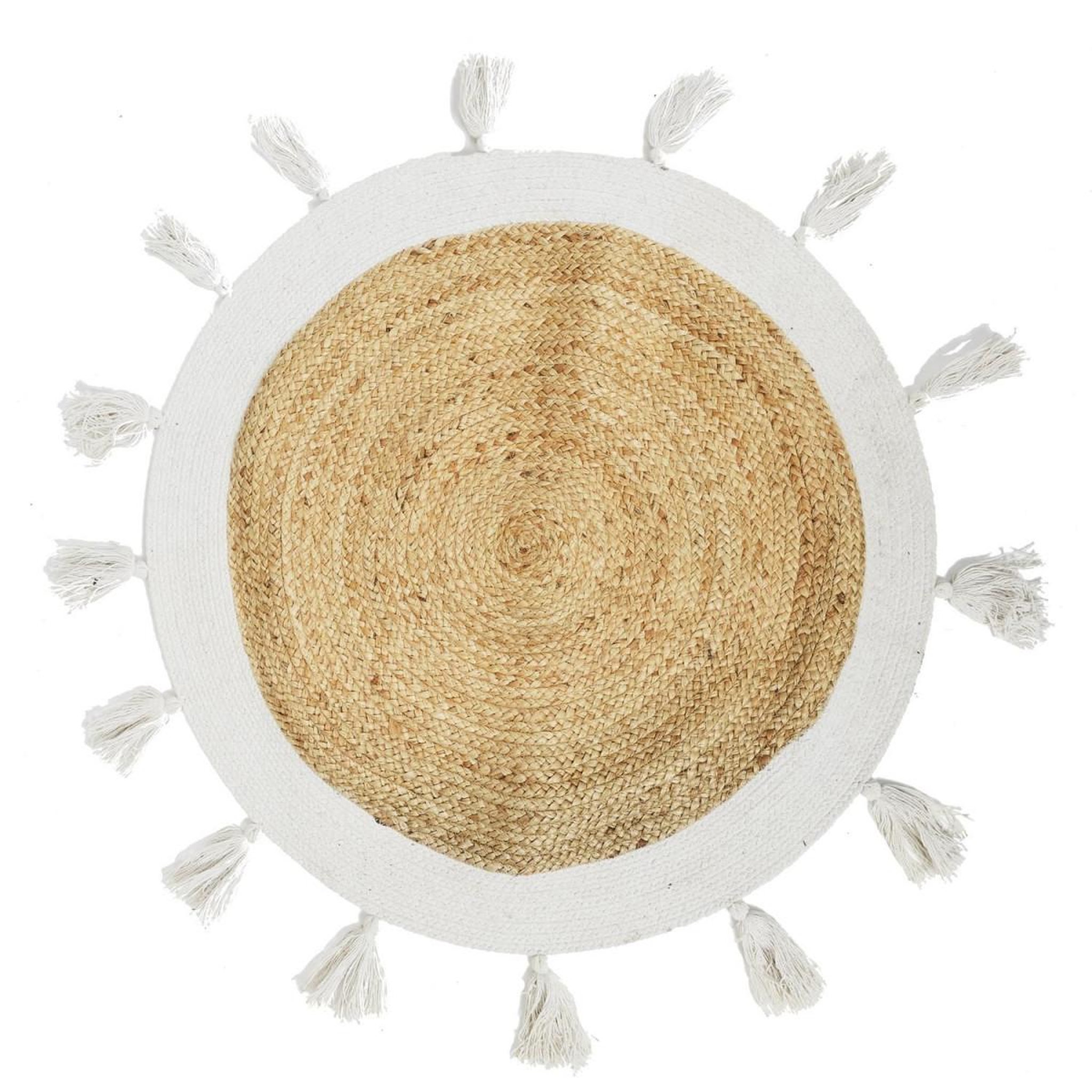 The Home Deco Factory Tapis rond en jute  pompons  80cm blanc