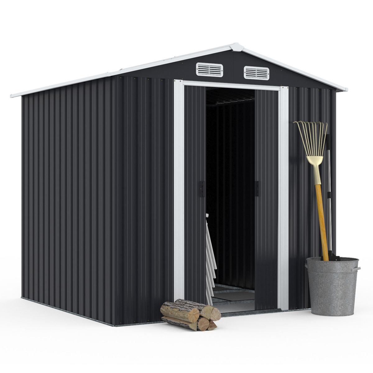 ID MARKET Abri de jardin 3,7M² gris en acier galvanisé avec base