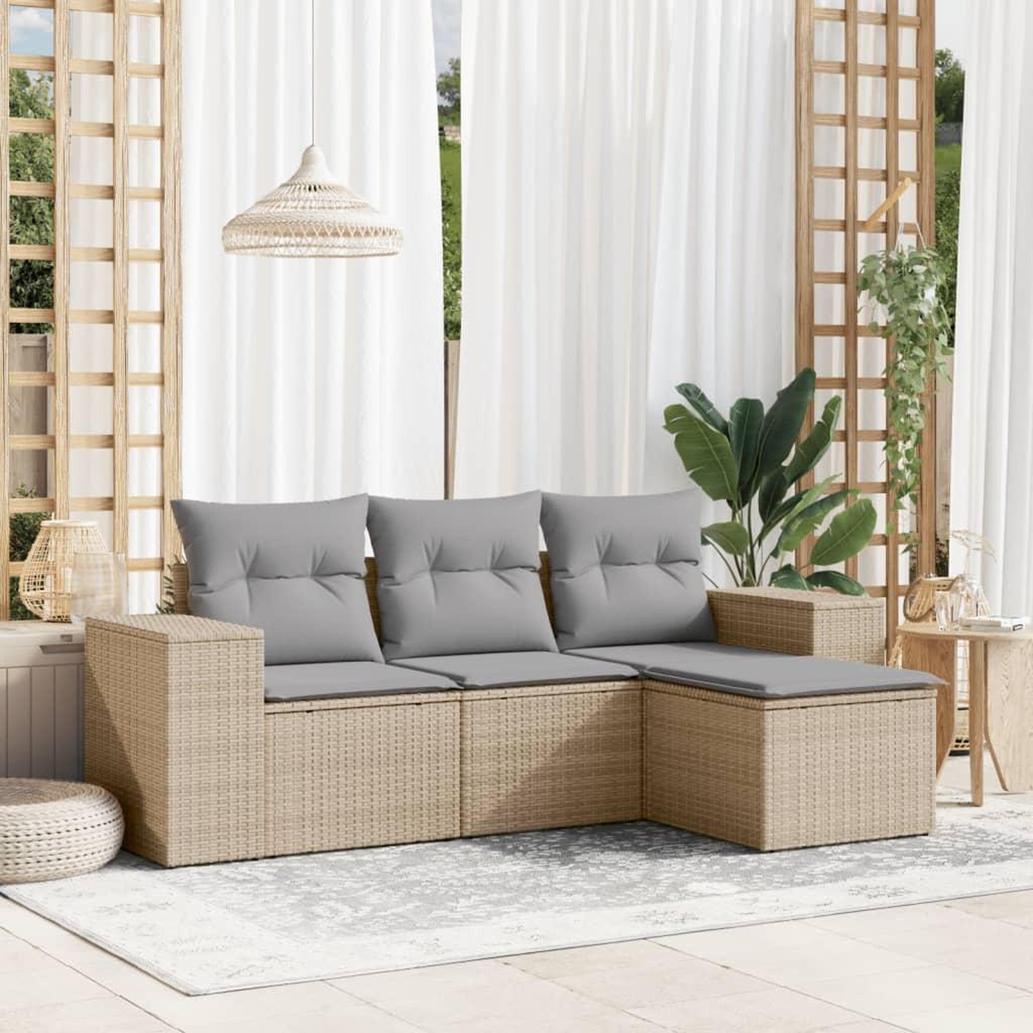 VIDAXL Salon de jardin avec coussins 4 pcs beige resine tressee
