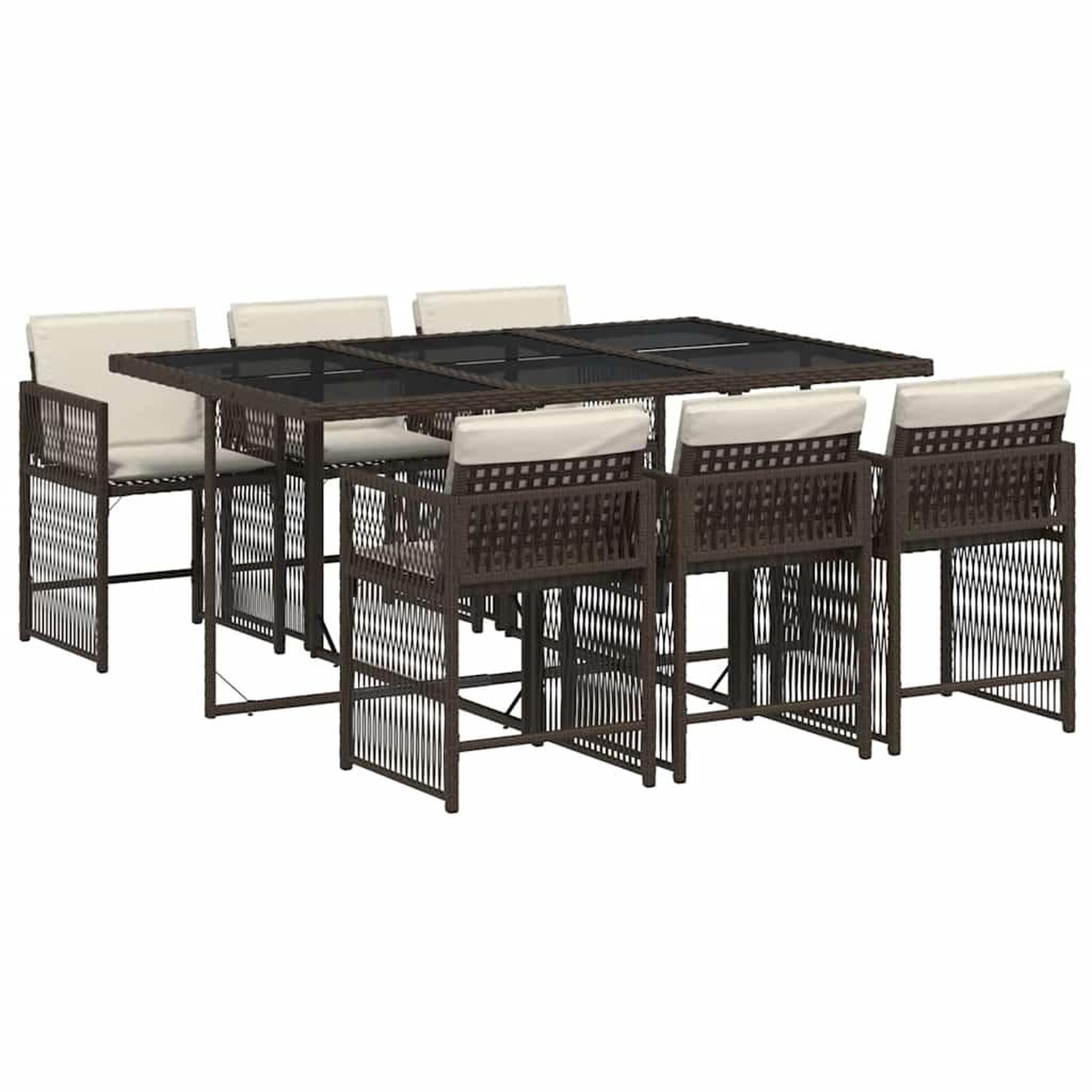 Voir la diapositive 2 : VIDAXL Ensemble a manger de jardin et coussins 7 pcs marron rotin