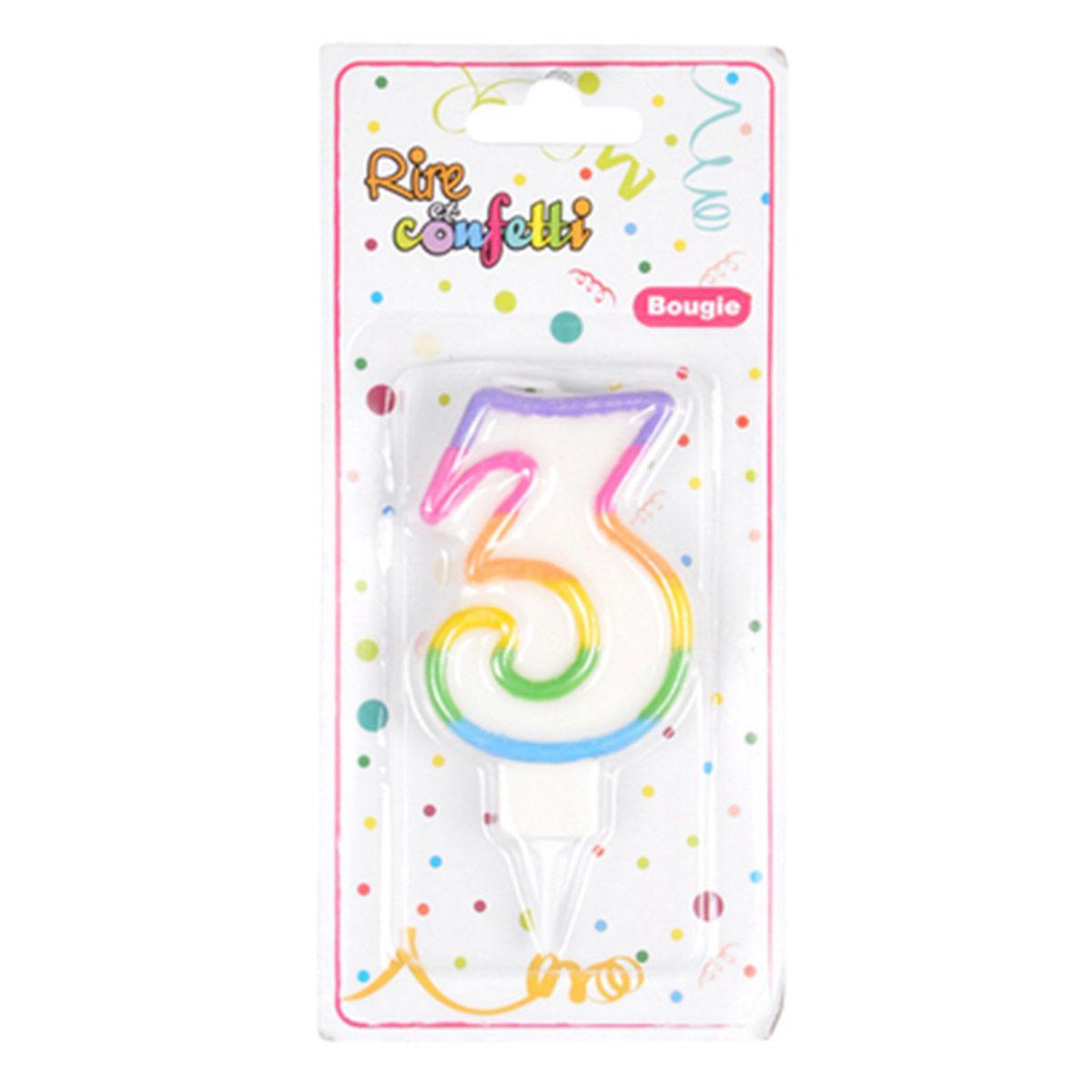 Voir la diapositive 2 : HOMEA Bougie d'Anniversaire  Chiffre 3  7cm Multicolore