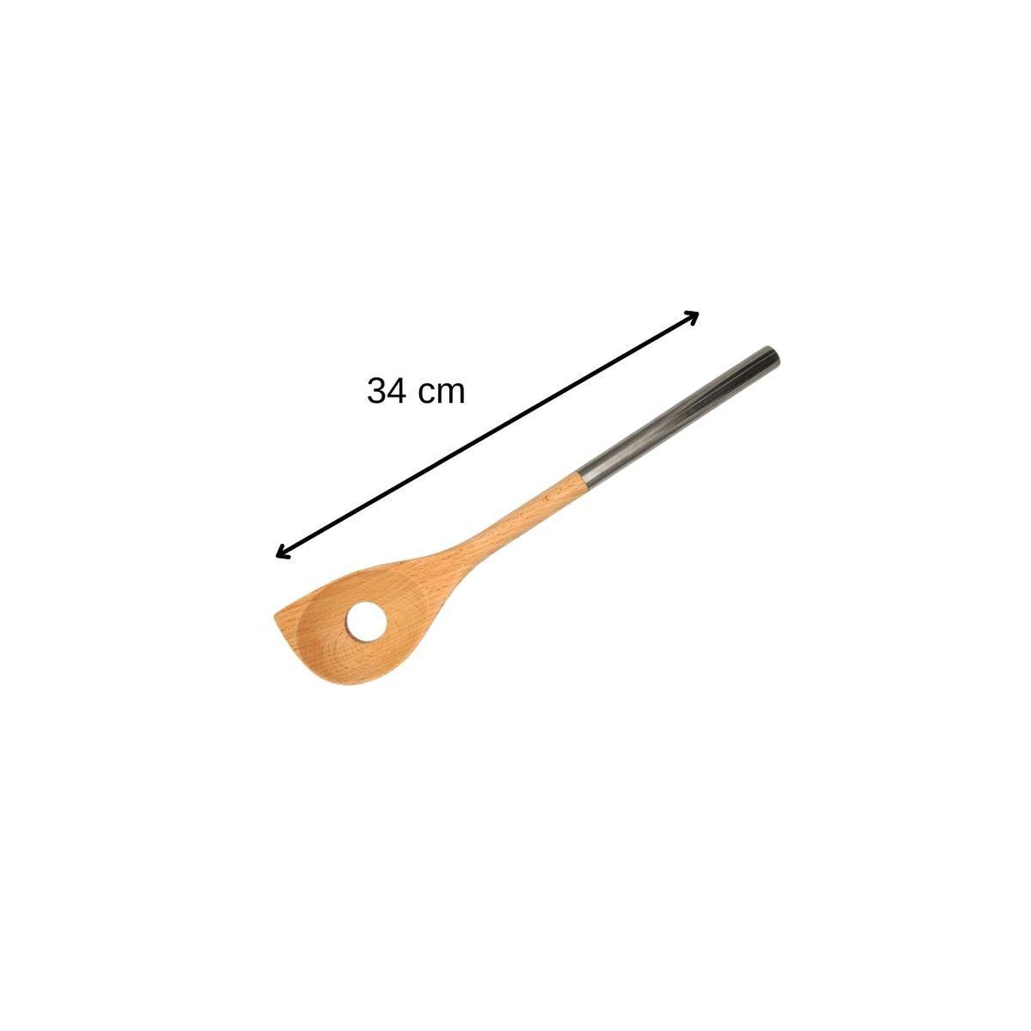 Voir la diapositive 3 : Fackelmann Cuillère en bois biseautée avec un trou manche inox 34 cm fackelmann boissellerie