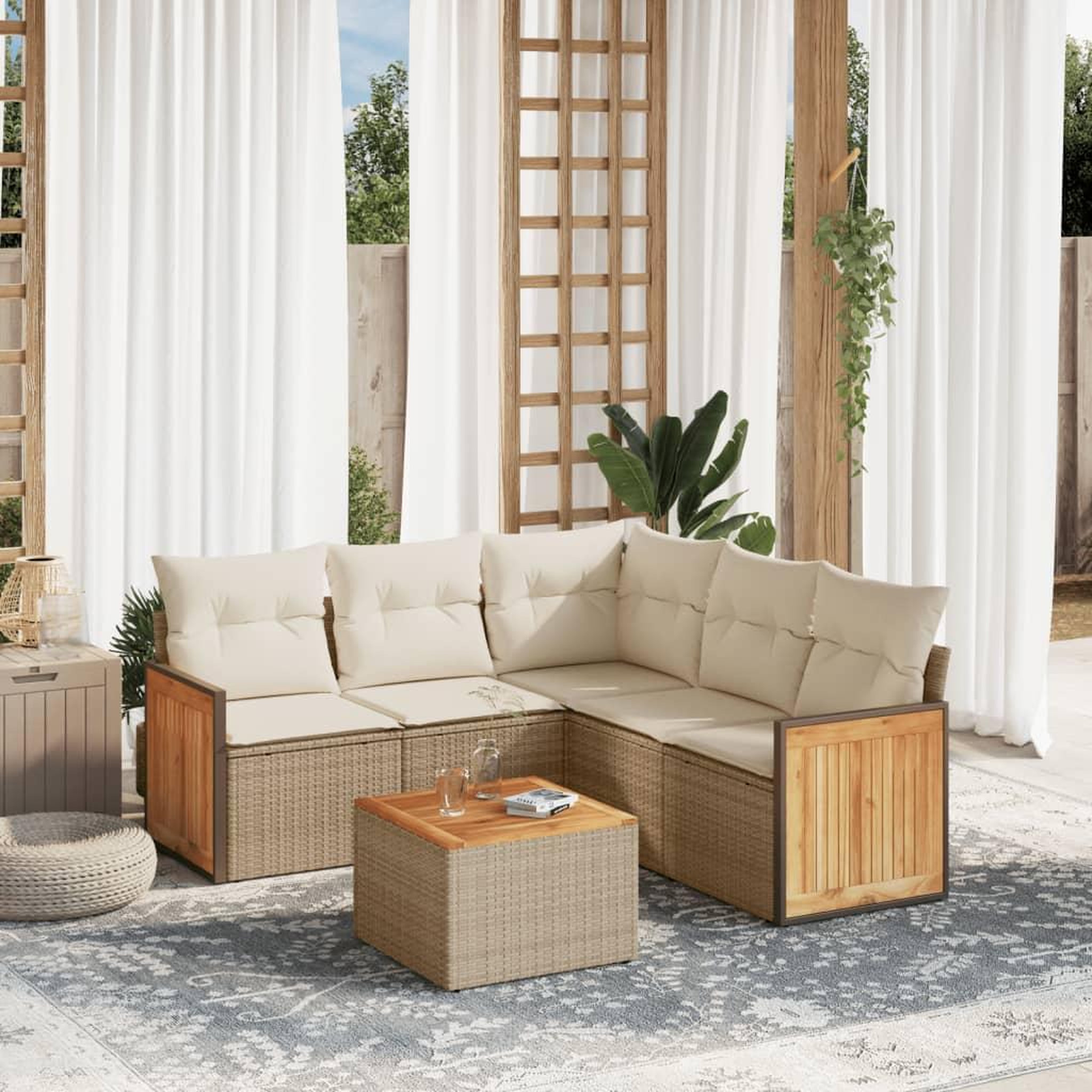 VIDAXL Salon de jardin avec coussins 6 pcs beige resine tressee