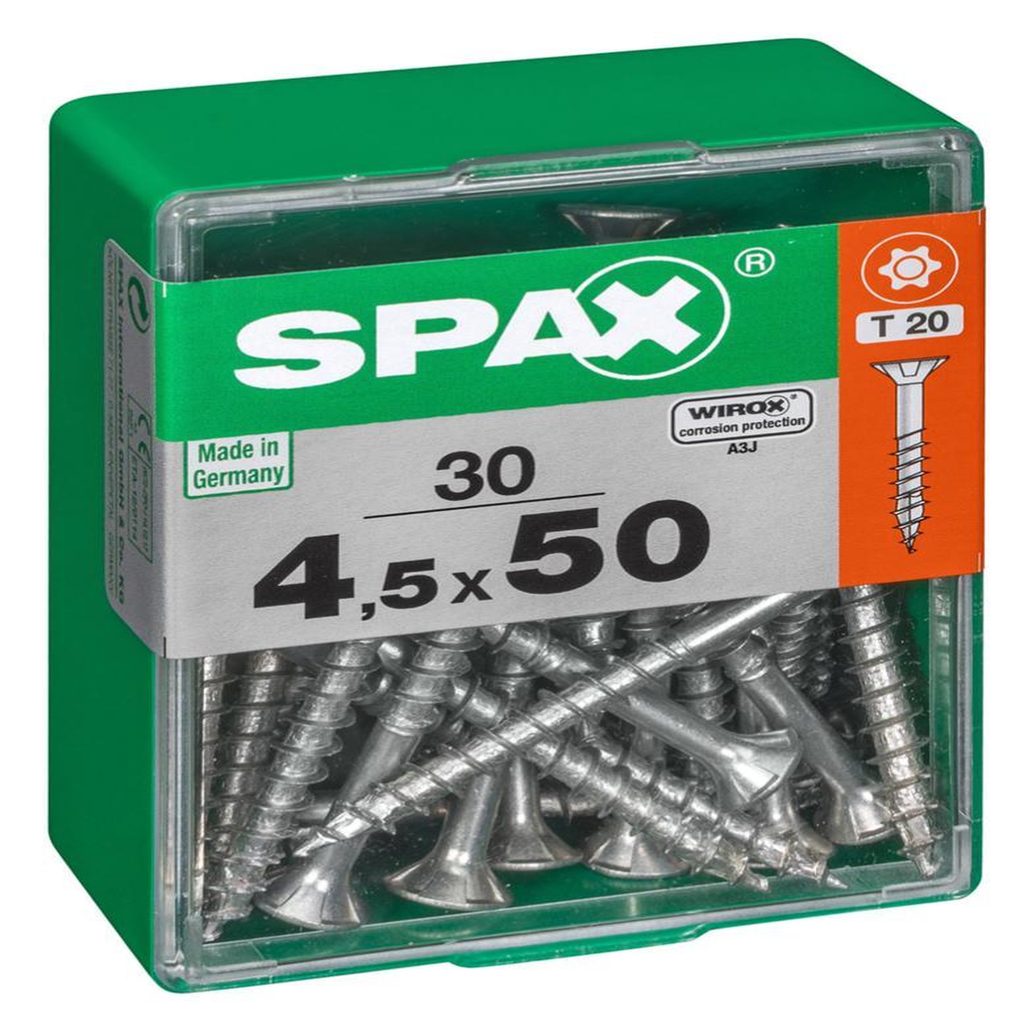 CENTRALE BRICO Lot de 30 vis acier tête autofraisée plate SPAX, Diam.4.5 mm x L.50 mm