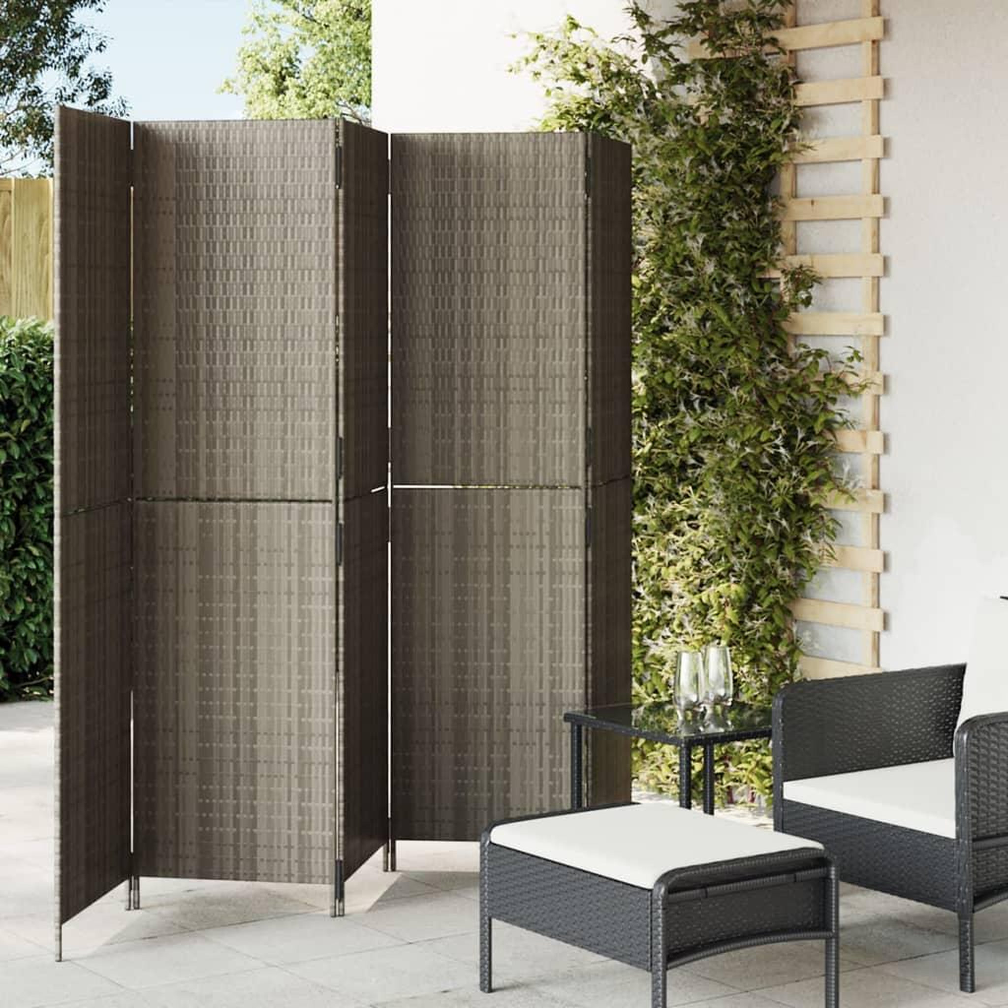 VIDAXL Cloison de separation 5 panneaux gris resine tressee