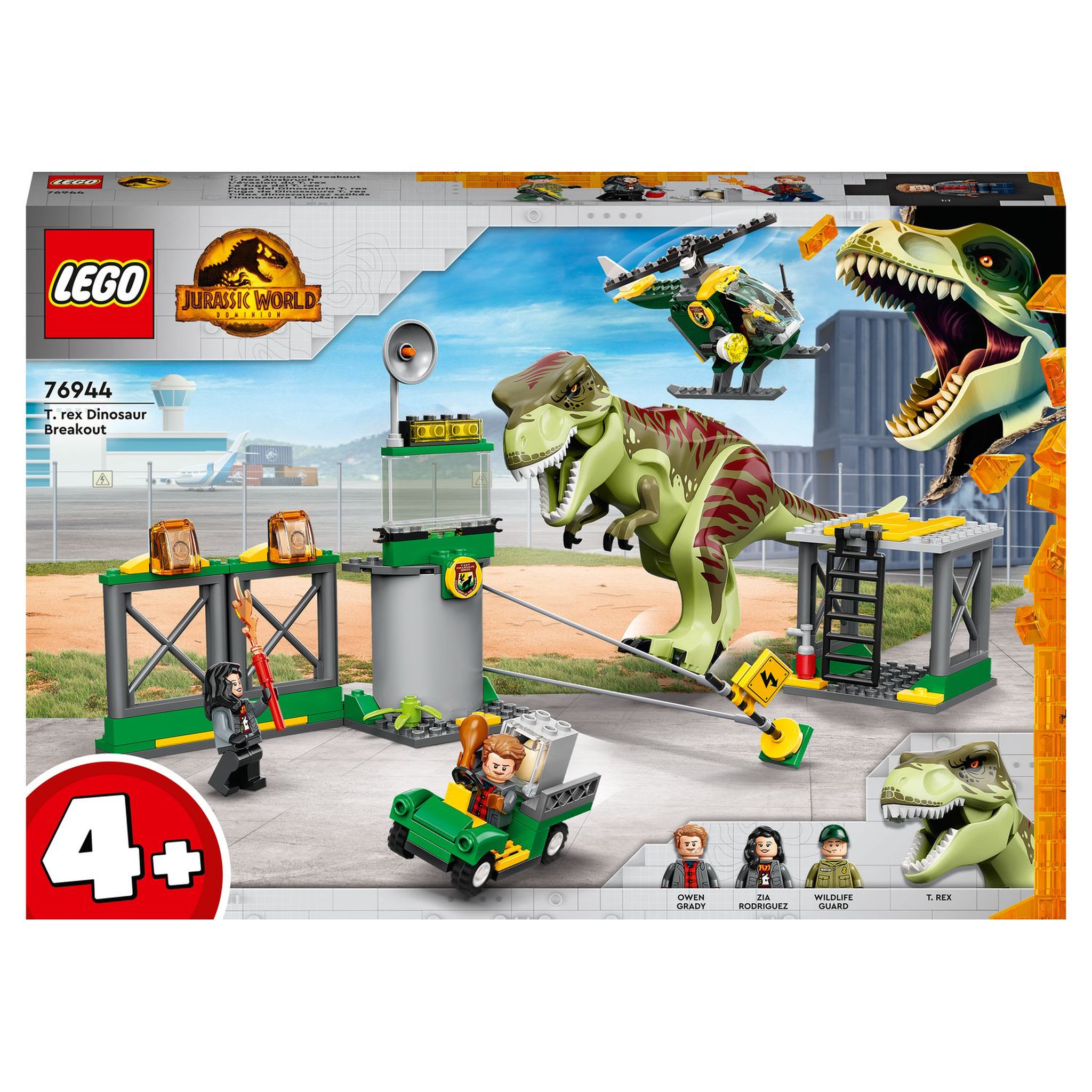 Voir la diapositive 1 : LEGO Jurassic World 76944 L'Évasion du T. Rex, Figurines et Jouet de Dinosaures, Avec Voiture, Hélicoptère et Aéroport, Pour Enfants de 4 Ans et Plus