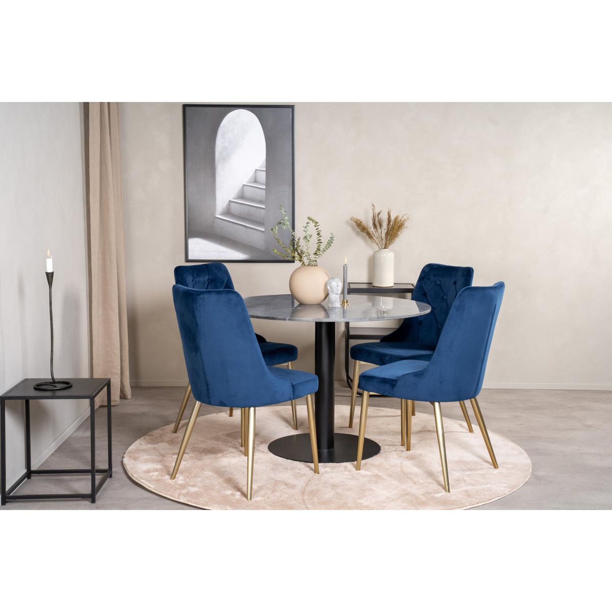Voir la diapositive 5 : Paris Prix Ensemble Table à Manger & 4 Chaises  Estelle I & Deluxe II  106cm Gris Foncé & Bleu