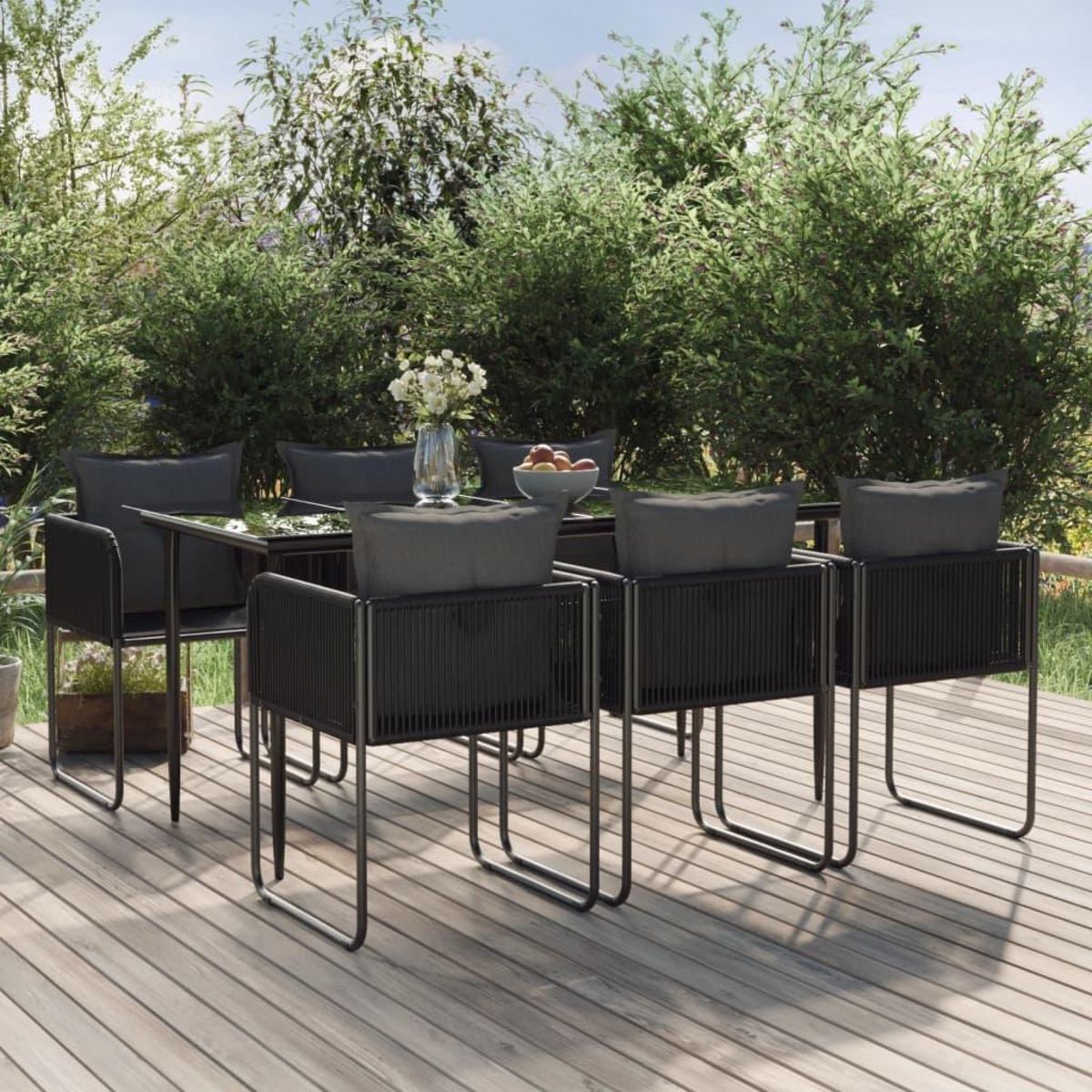 VIDAXL Ensemble a manger de jardin 7 pcs Noir