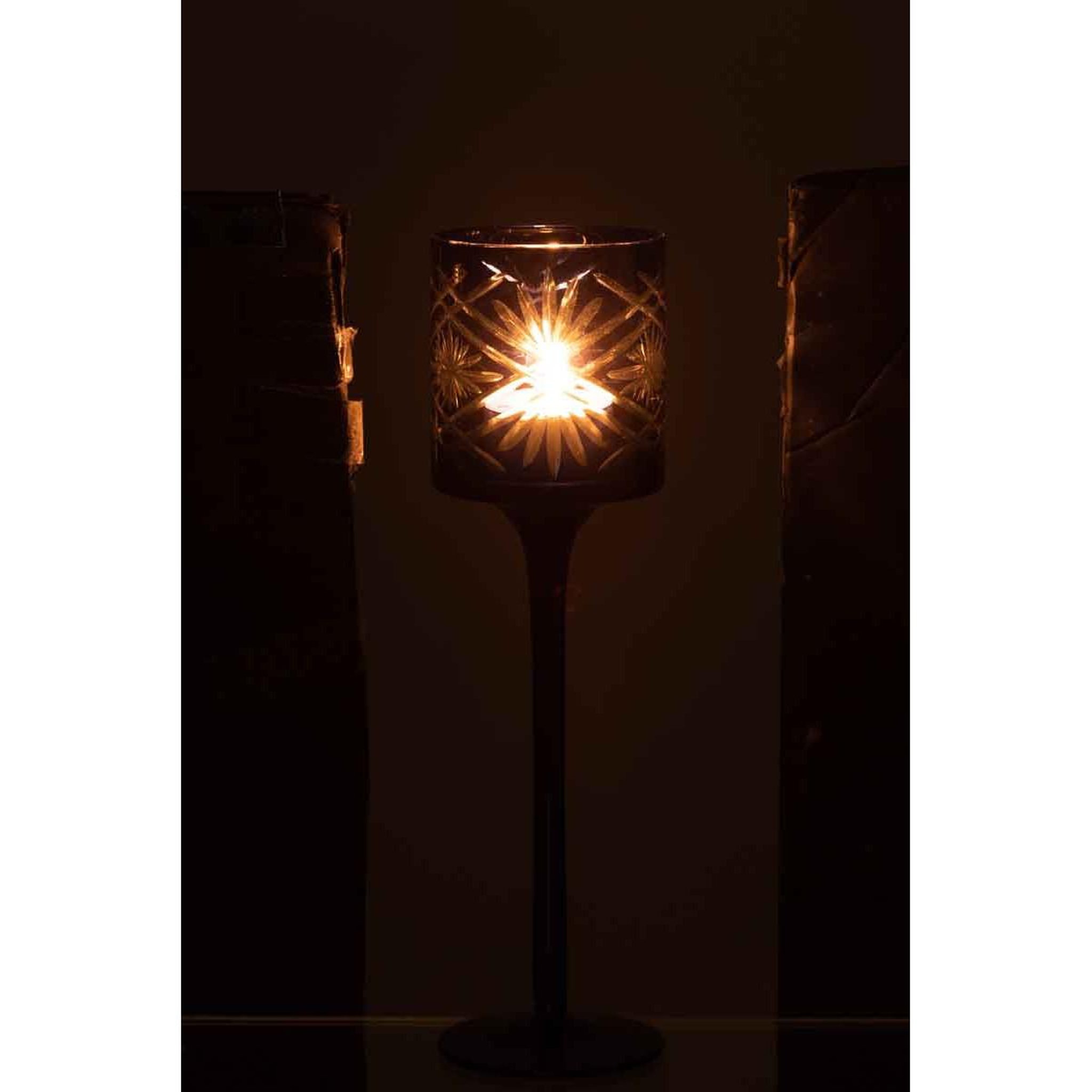 Voir la diapositive 3 : J-LINE Photophore sur pied déco  santorini  25cm bleu