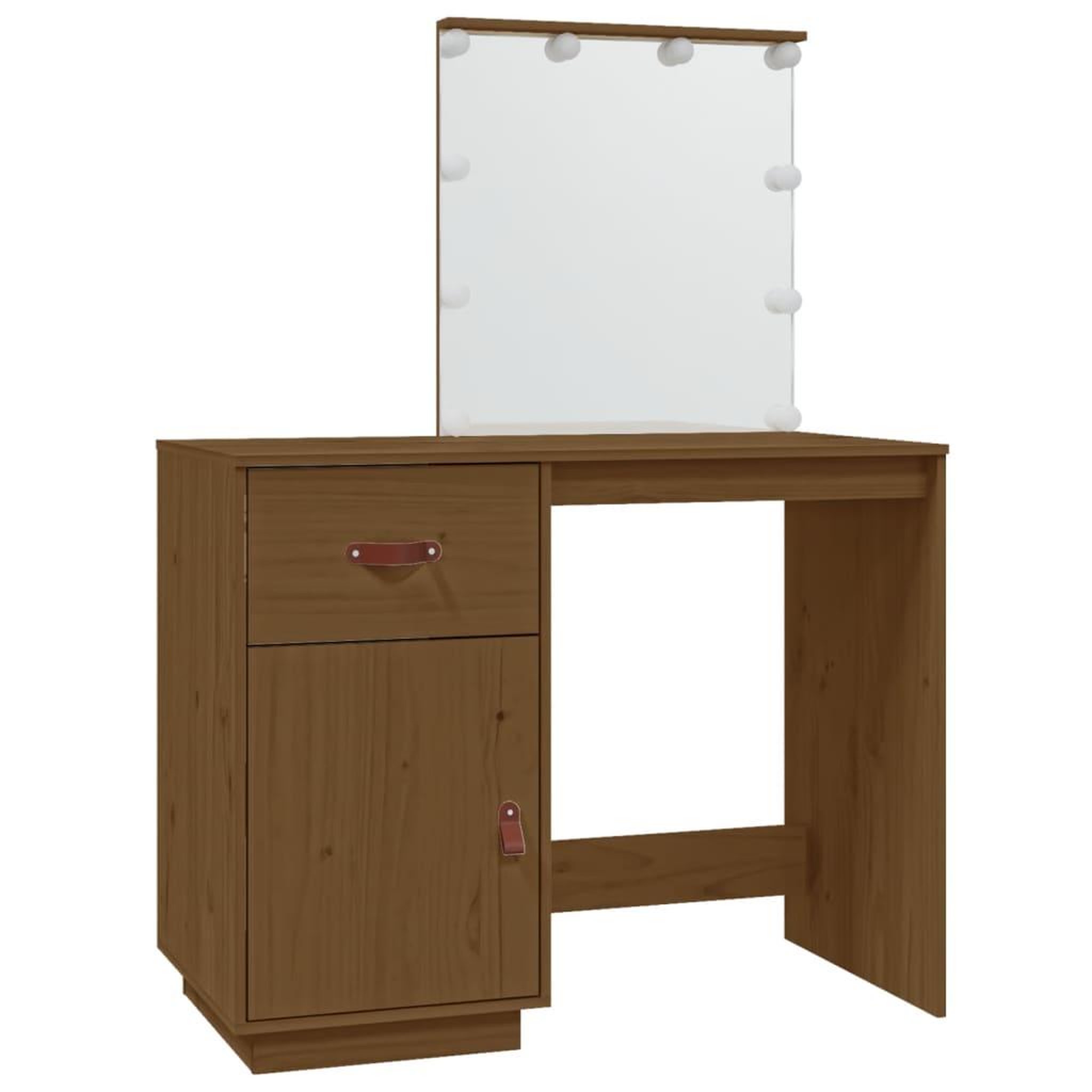 Voir la diapositive 2 : VIDAXL Coiffeuse avec LED Marron miel 95x50x133,5cm Bois de pin massif