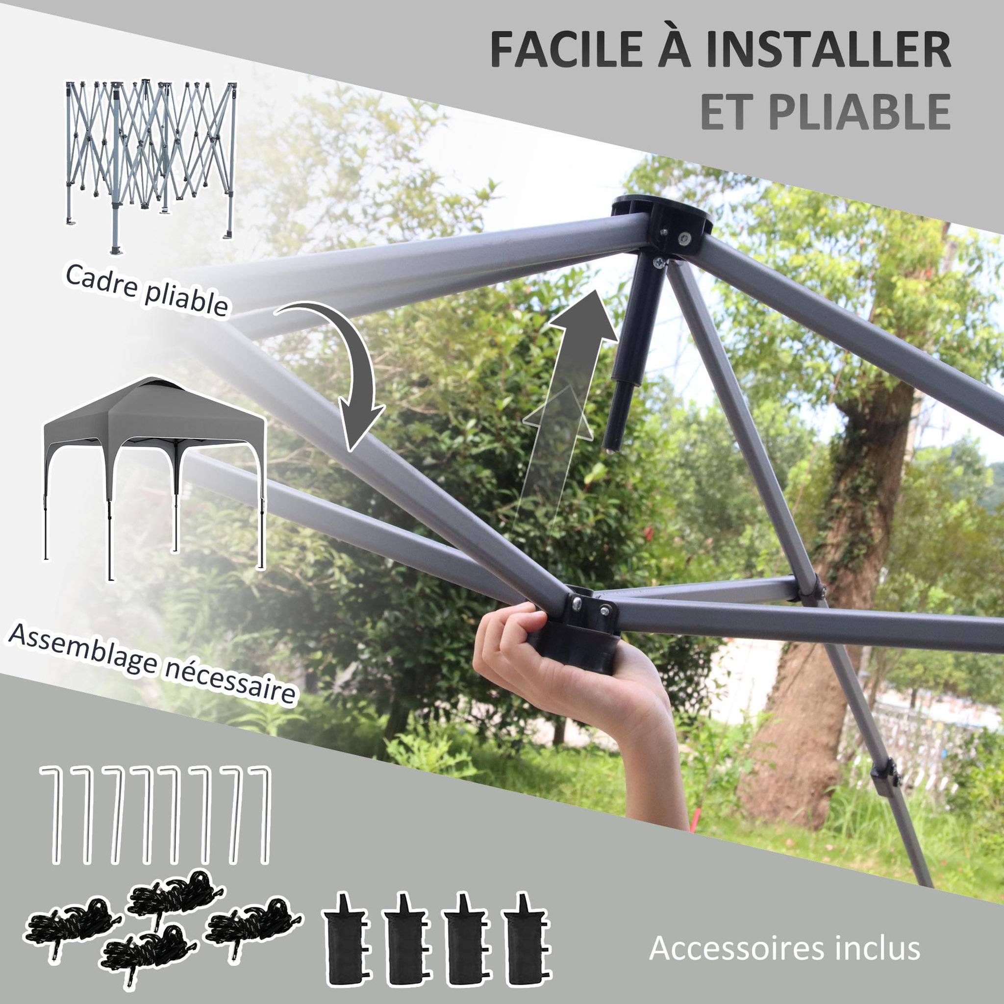 Voir la diapositive 4 : OUTSUNNY Tonnelle barnum automatique pop-up dim. 2,53L x 2,53l x 2,68H m hauteur réglable nombreux accessoires inclus acier oxford gris