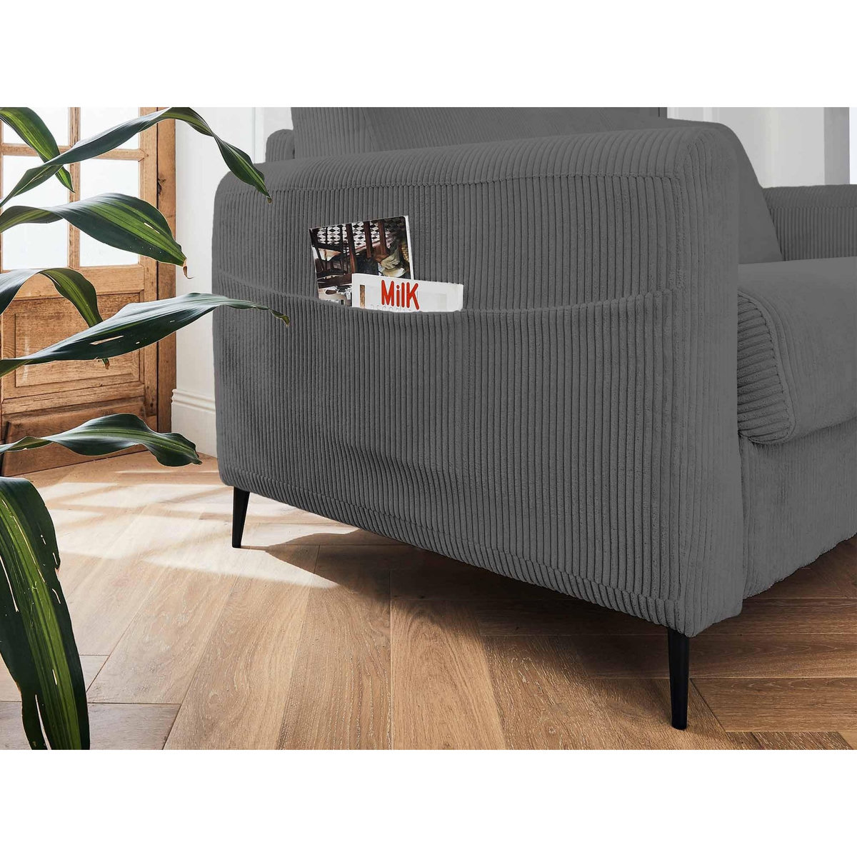 LISA DESIGN Owen - canapé 3 places convertible express couchage quotidien 140 cm matelas 12 cm en velours côtelé