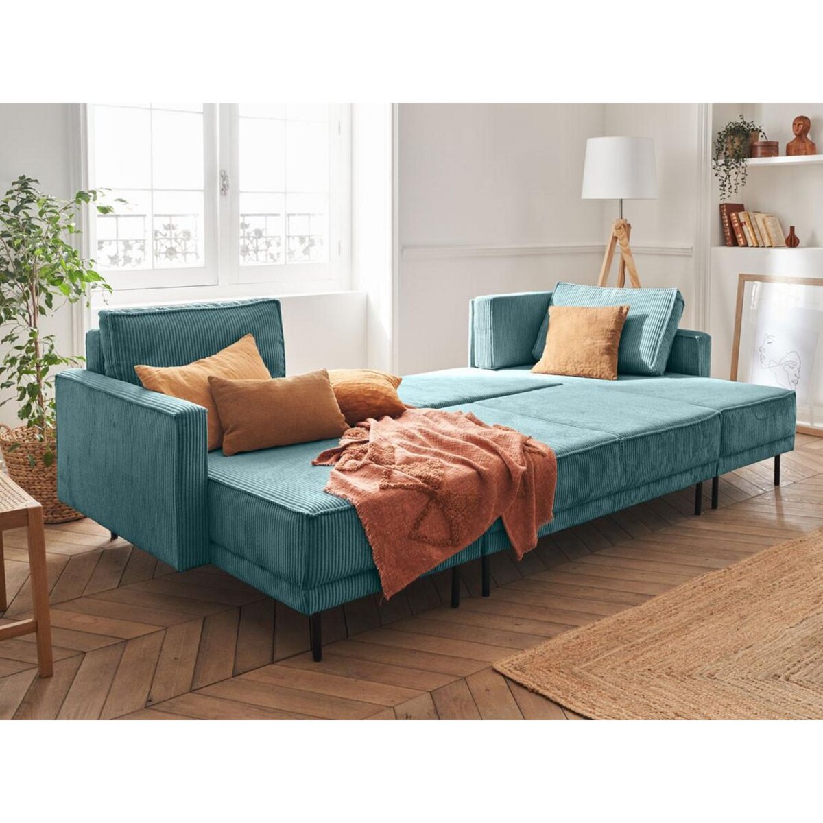 LISA DESIGN Charlie - canapé panoramique en u - 7 places - convertible avec coffre - en velours côtelé