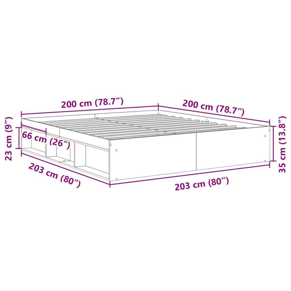 VIDAXL Cadre de lit sans matelas vieux bois 200x200 cm bois ingenierie