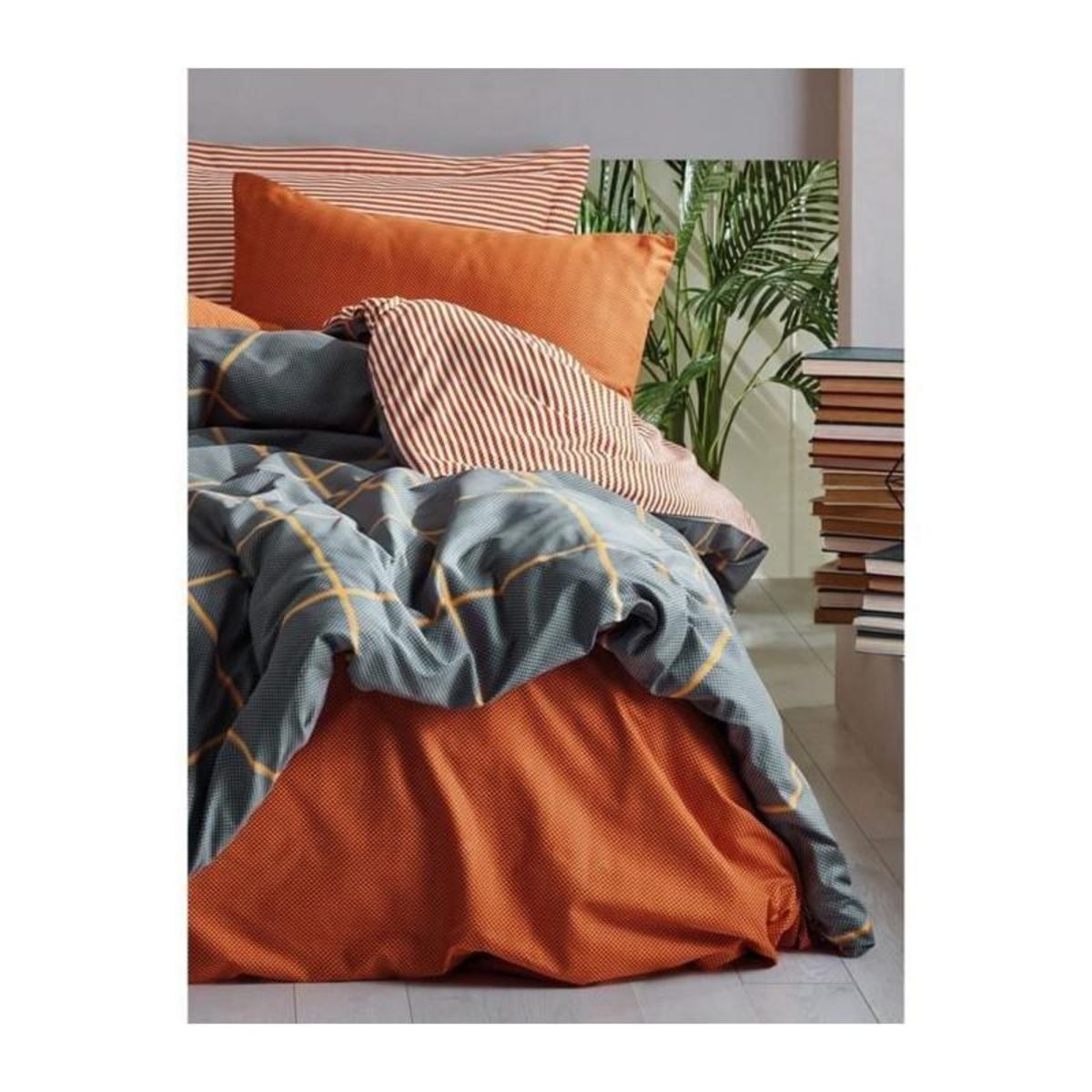 GENERIQUE Parure de lit - 129CTN62590 - 1 housse de couette 220 x 240 cm + 2 taies d'oreiller 60 x 60 cm - 100% coton ranforcé - Cannelle