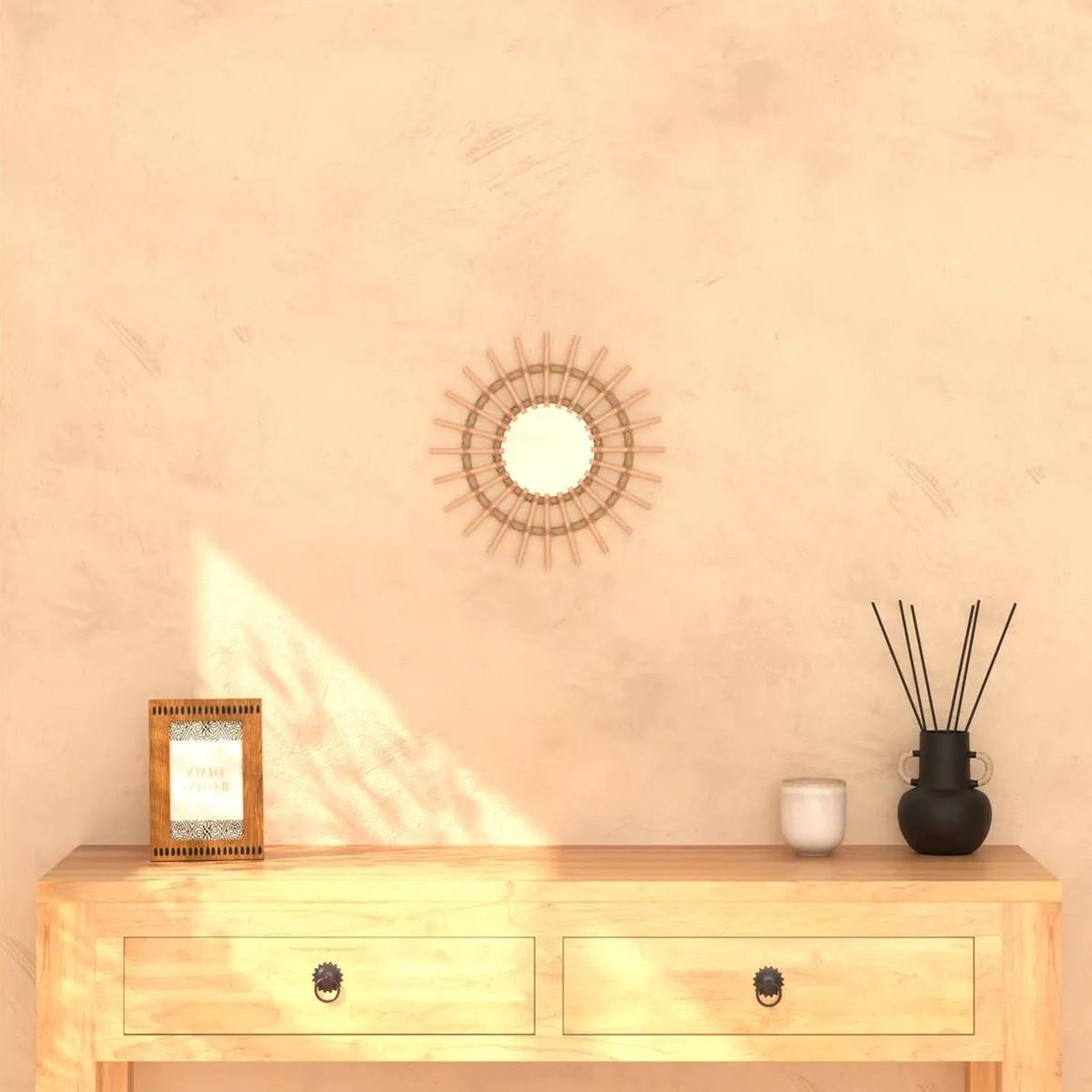 Voir la diapositive 2 : ATMOSPHERA Miroir mural  rotin  30cm naturel