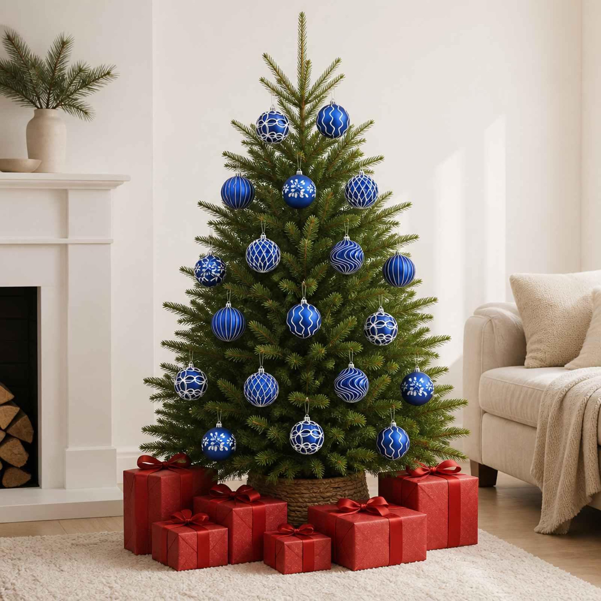 Voir la diapositive 2 : VIDAXL Ensemble de boules de Noël XL 18 pc Bleu et Blanc Diam. 8 cm