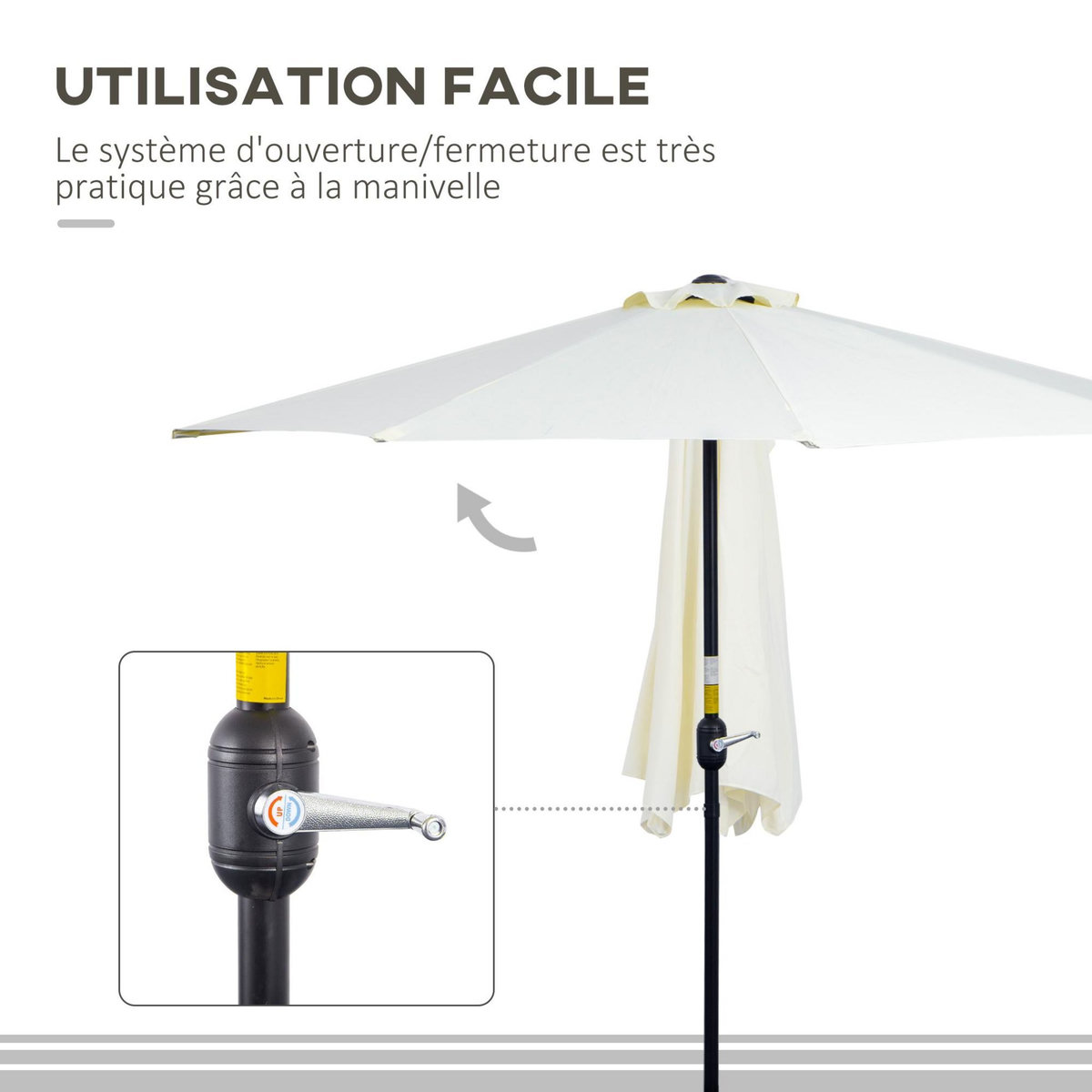OUTSUNNY Demi parasol - parasol de balcon - ouverture fermeture manivelle - acier polyester haute densité crème