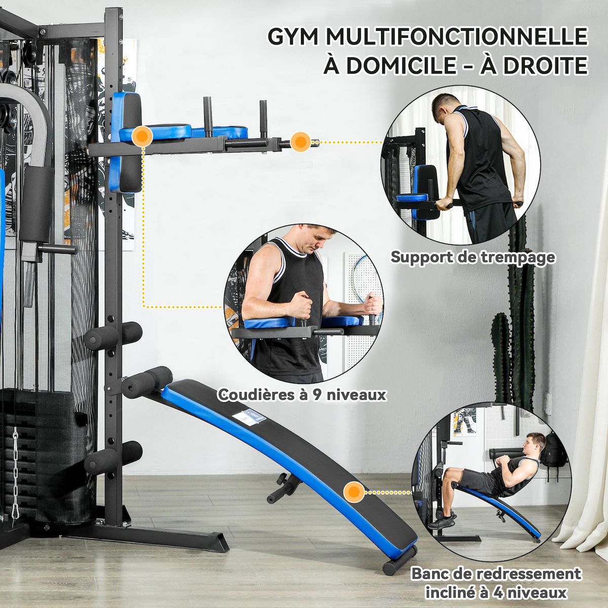 HOMCOM Station de musculation multi-équipement - collaboration Aosom.fr x FFHandball - 10 contrepoids - acier noir rouge