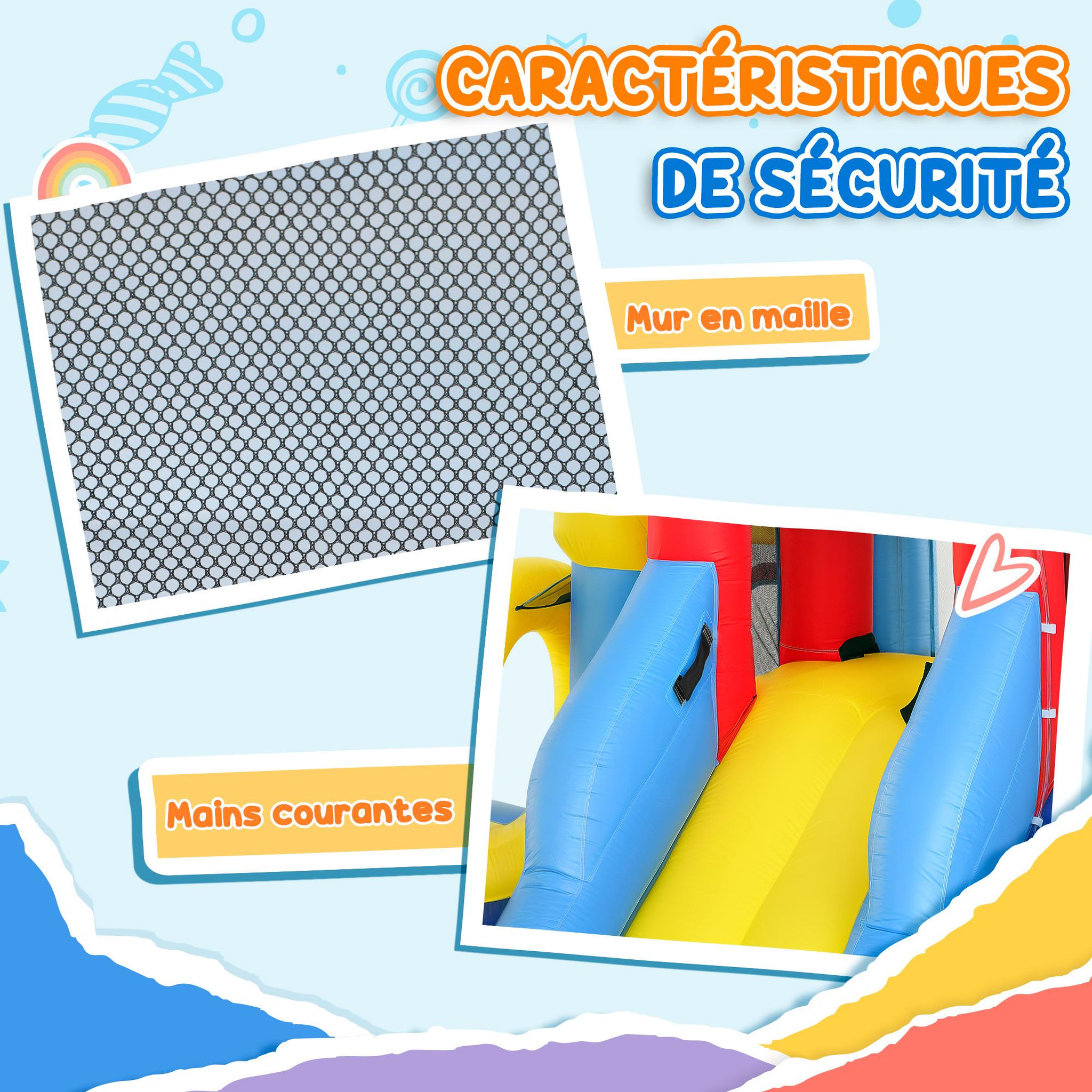 Voir la diapositive 4 : HOMCOM Château gonflable enfant 6 en 1 - toboggan, trampoline, panier basket-ball, piscine, mur, pistolet - nombreux accesoires
