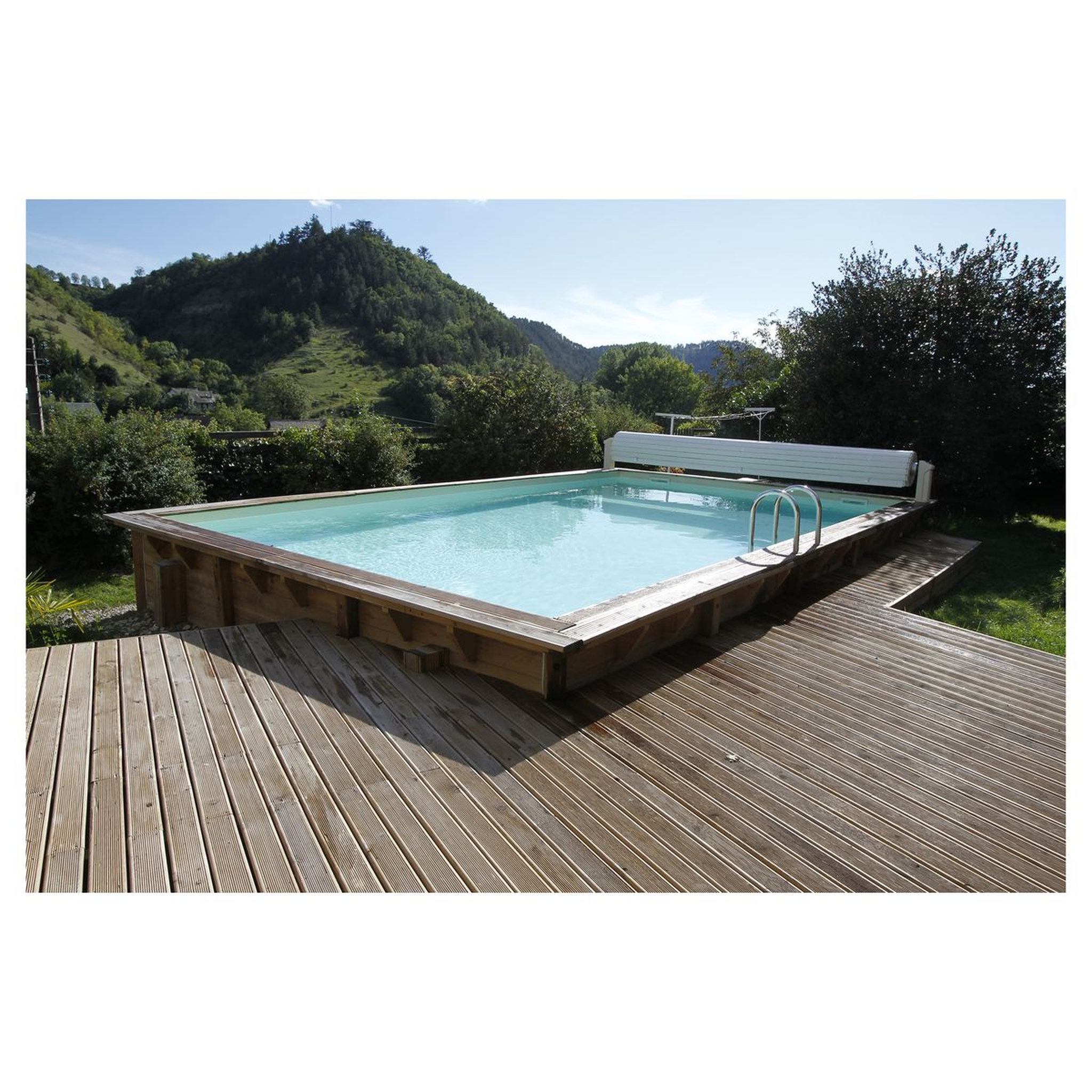 Voir la diapositive 2 : UBBINK Piscine hors sol bois rectangulaire - 350x650x140cm -  Liner Beige- LINEA