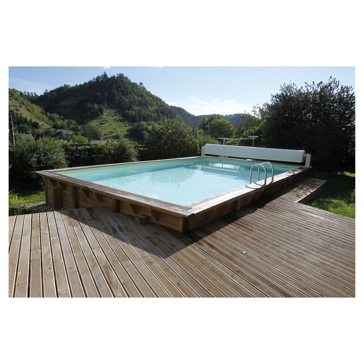 UBBINK Piscine hors sol bois rectangulaire - 350x650x140cm -  Liner Beige- LINEA