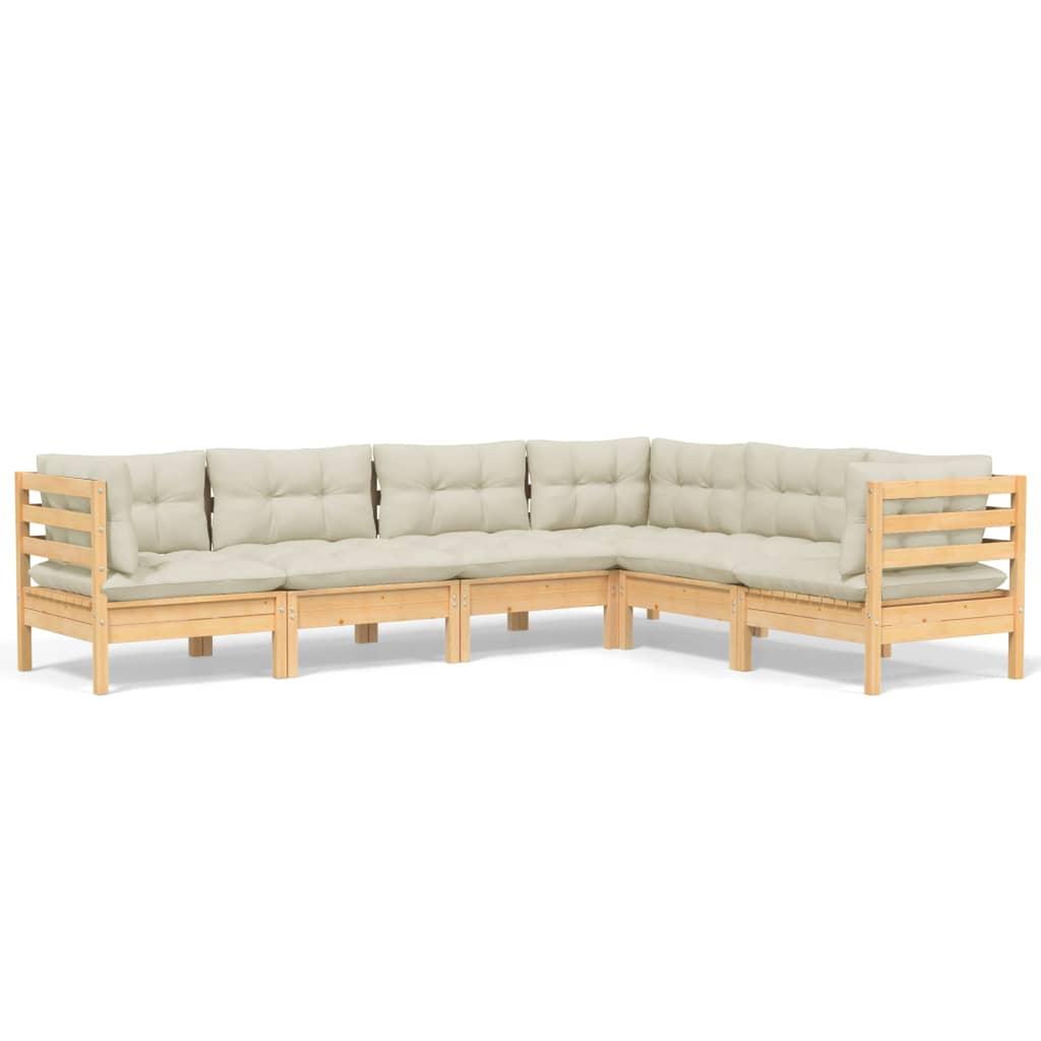 Voir la diapositive 2 : VIDAXL Salon de jardin 6 pcs avec coussins creme Bois de pin massif